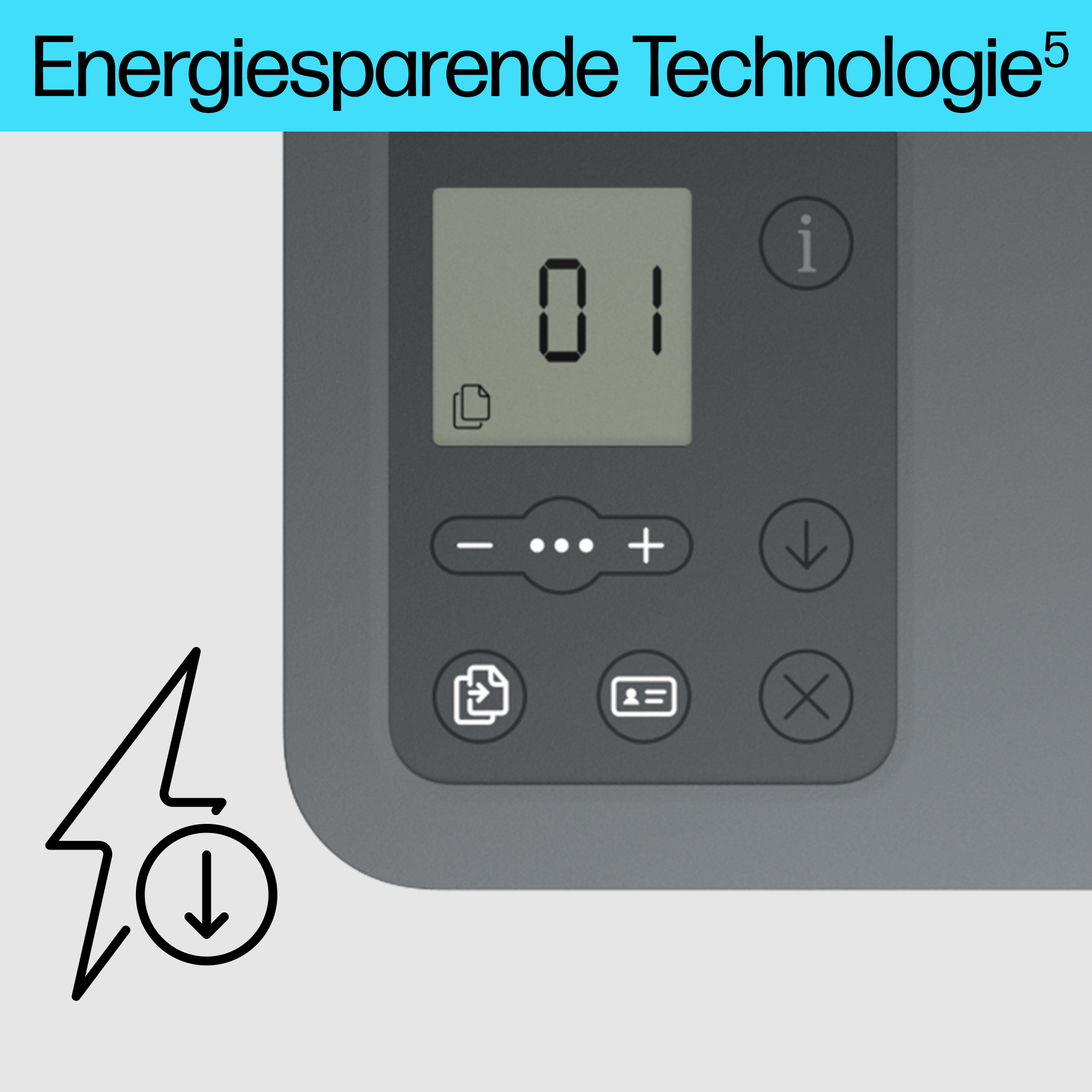 Das Bedienfeld eines Druckers mit Display und Tasten.