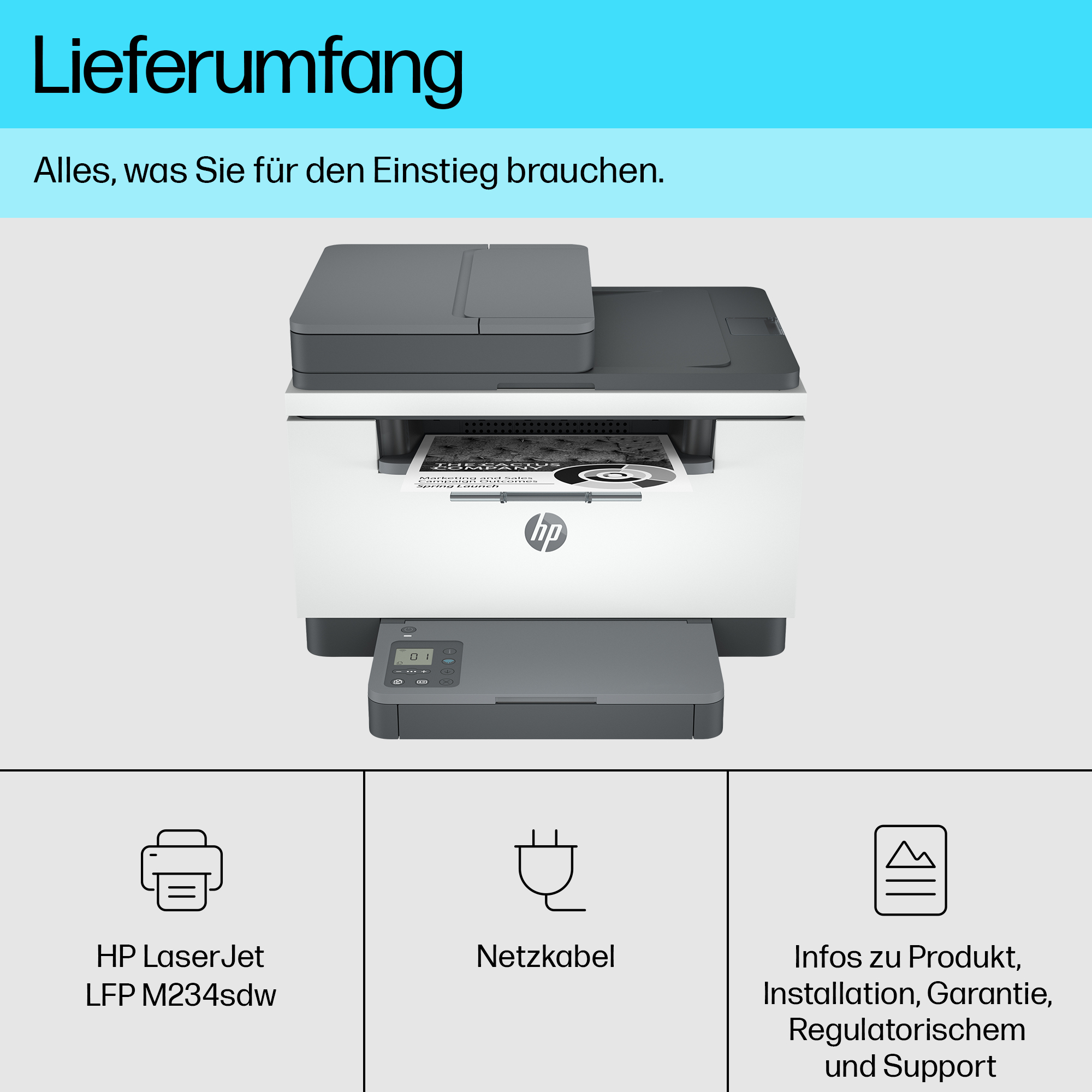 Ein Drucker mit einer Schublade und drei Symbolen darunter.