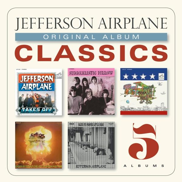 Albumcover von Jefferson Airplane: 'Takes Off', 'Surrealistic Pillow' und andere. Verschiedene Farben, weißer Hintergrund.