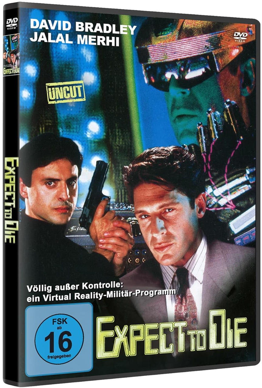 DVD-Cover: Expect to Die. Zeigt Schauspieler mit einer Waffe und einem VR-Headset.