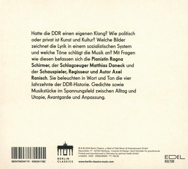 Buchcover mit Text. Titel: Hatte die DDR einen eigenen Klang? Text über Kunst, Kultur und Musik in Ostdeutschland.