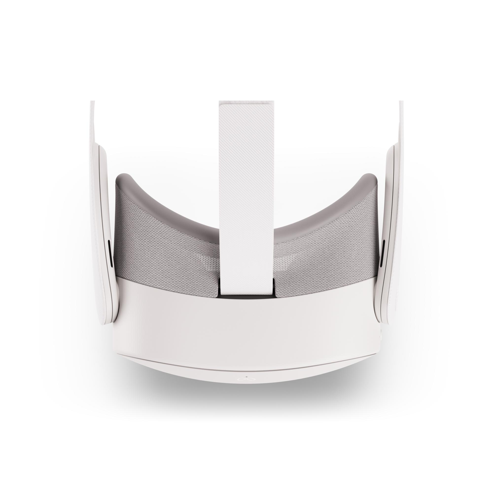 Draufsicht auf ein weißes VR-Headset. Der Innenraum hat eine graue Polsterung.