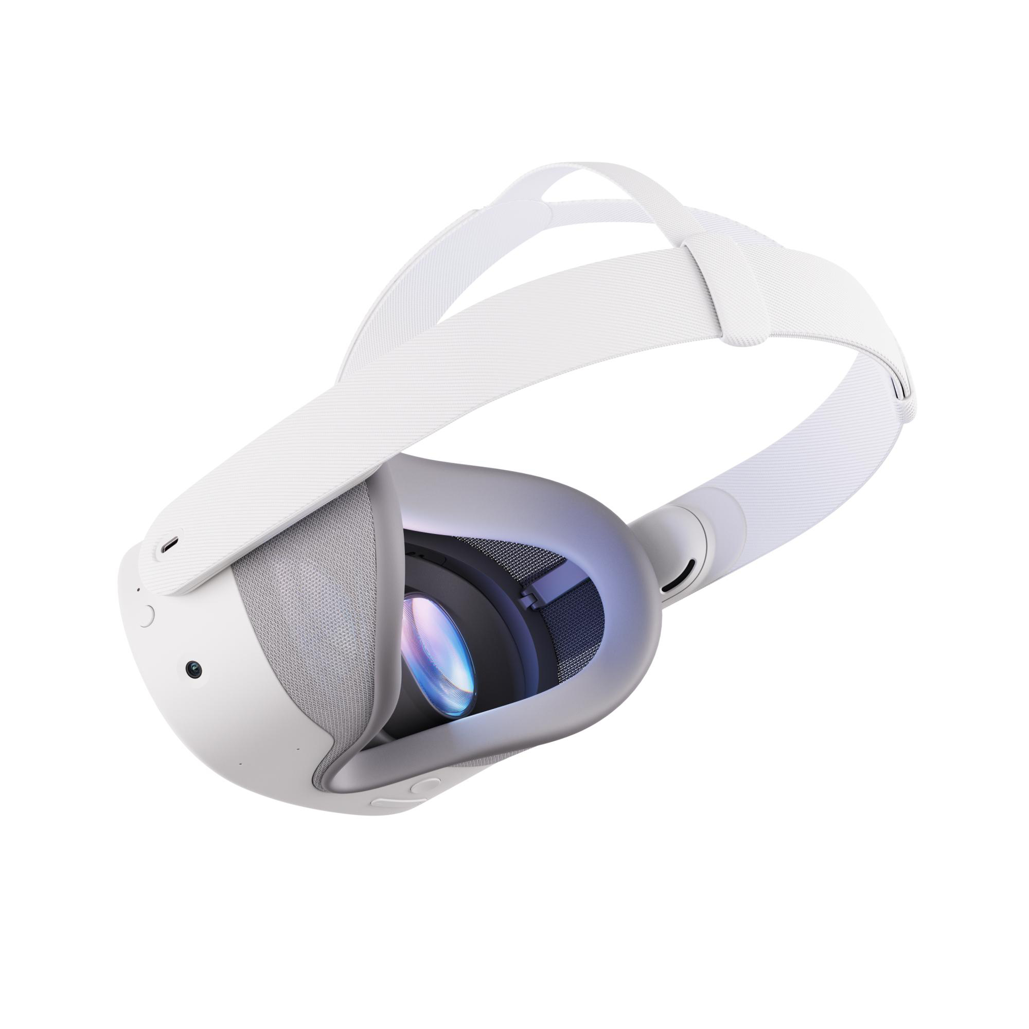 Weißes VR-Headset, schräge Ansicht.