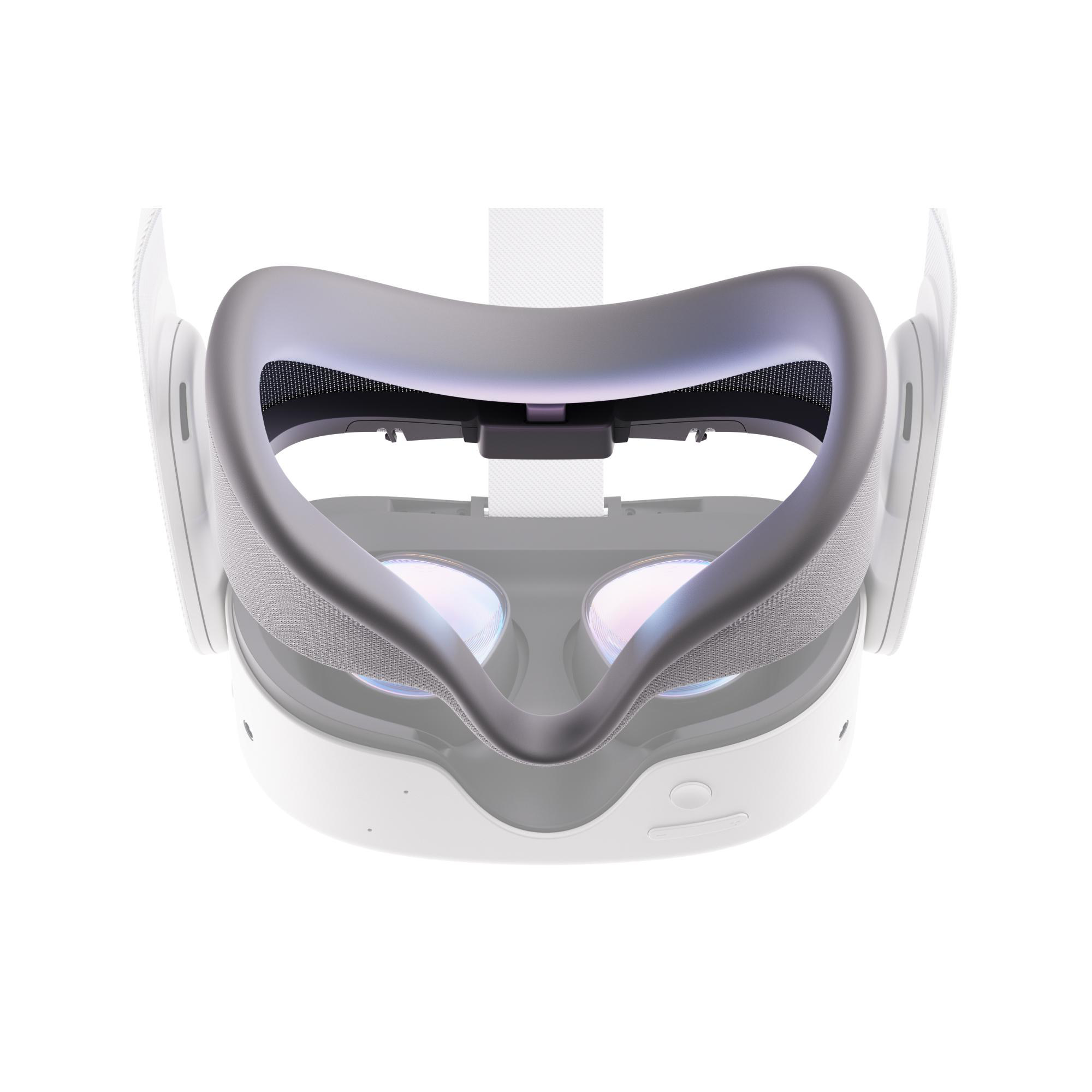 VR-Headset-Innenraum. Graue, gewölbte Gesichtspolsterung. Weißer Rahmen.