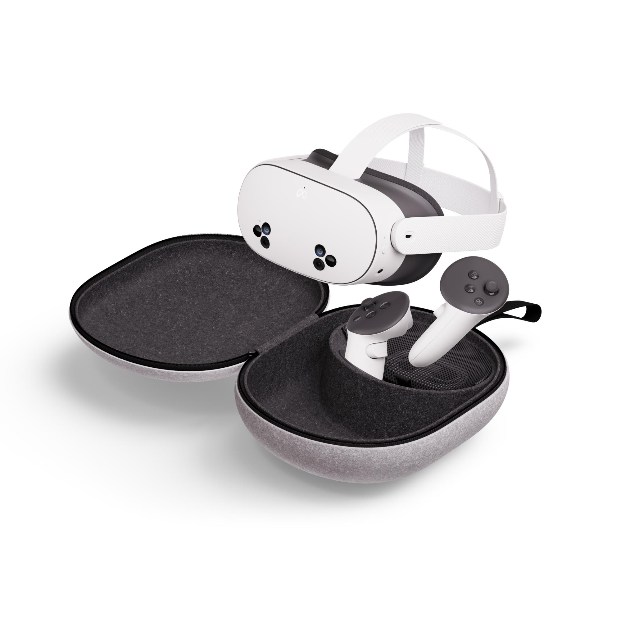 VR-Headset und Controller in einem Case.