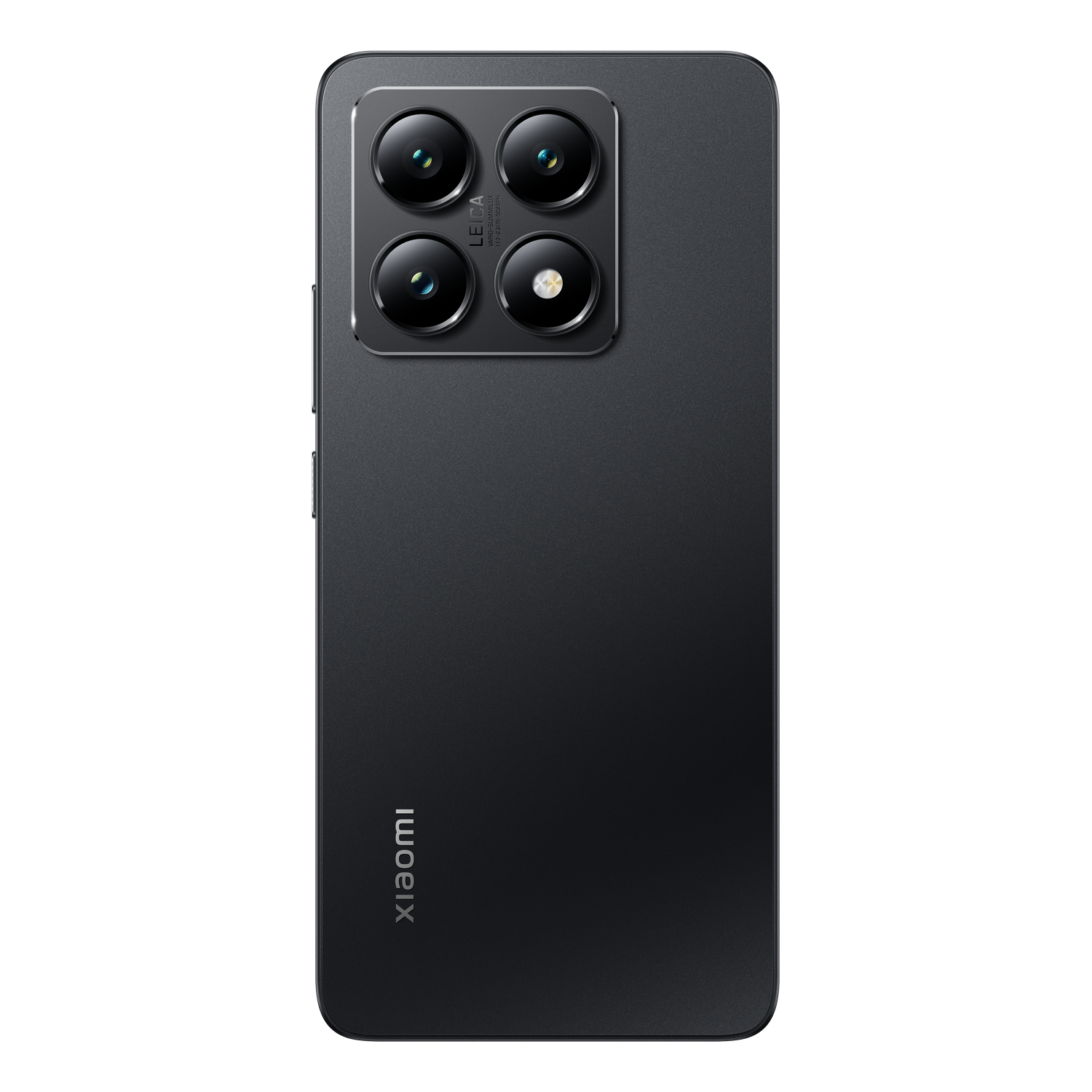 Teléfono negro con cuatro lentes de cámara en la parte trasera. El logotipo de Xiaomi es visible debajo.