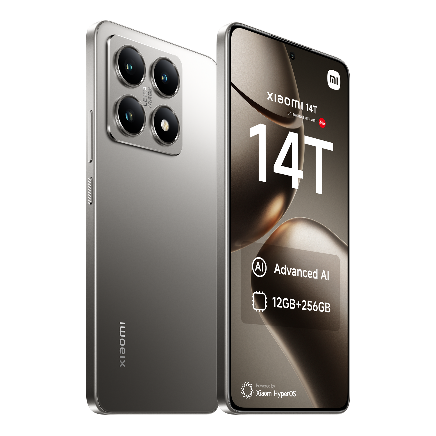 Un smartphone plateado, con configuración de cámara cuádruple y el logotipo de Xiaomi, se muestra desde múltiples ángulos.