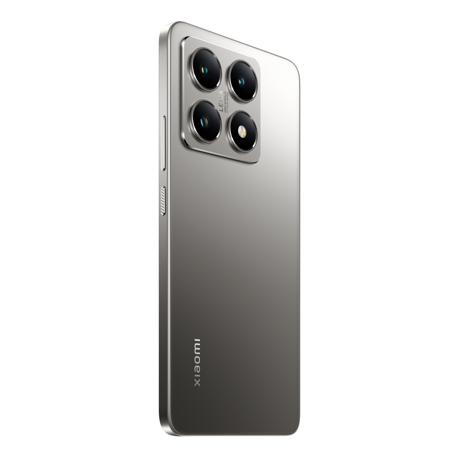 Un teléfono inteligente plateado con cuatro lentes de cámara en la parte trasera, marca 'Leica' y 'Xiaomi' visible.