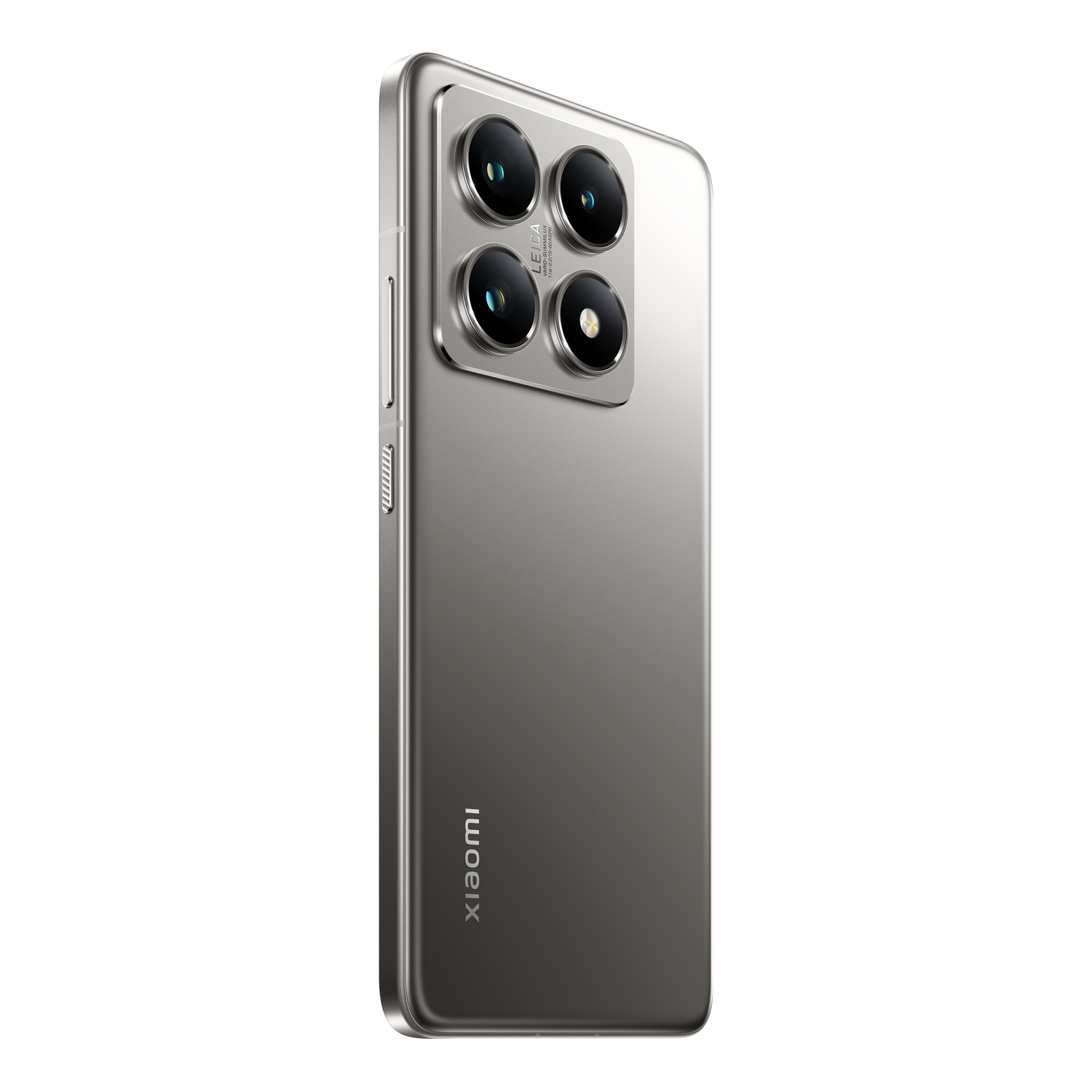 Teléfono con cuatro cámaras en la parte trasera, color plata, con el logo de Xiaomi en la parte inferior.