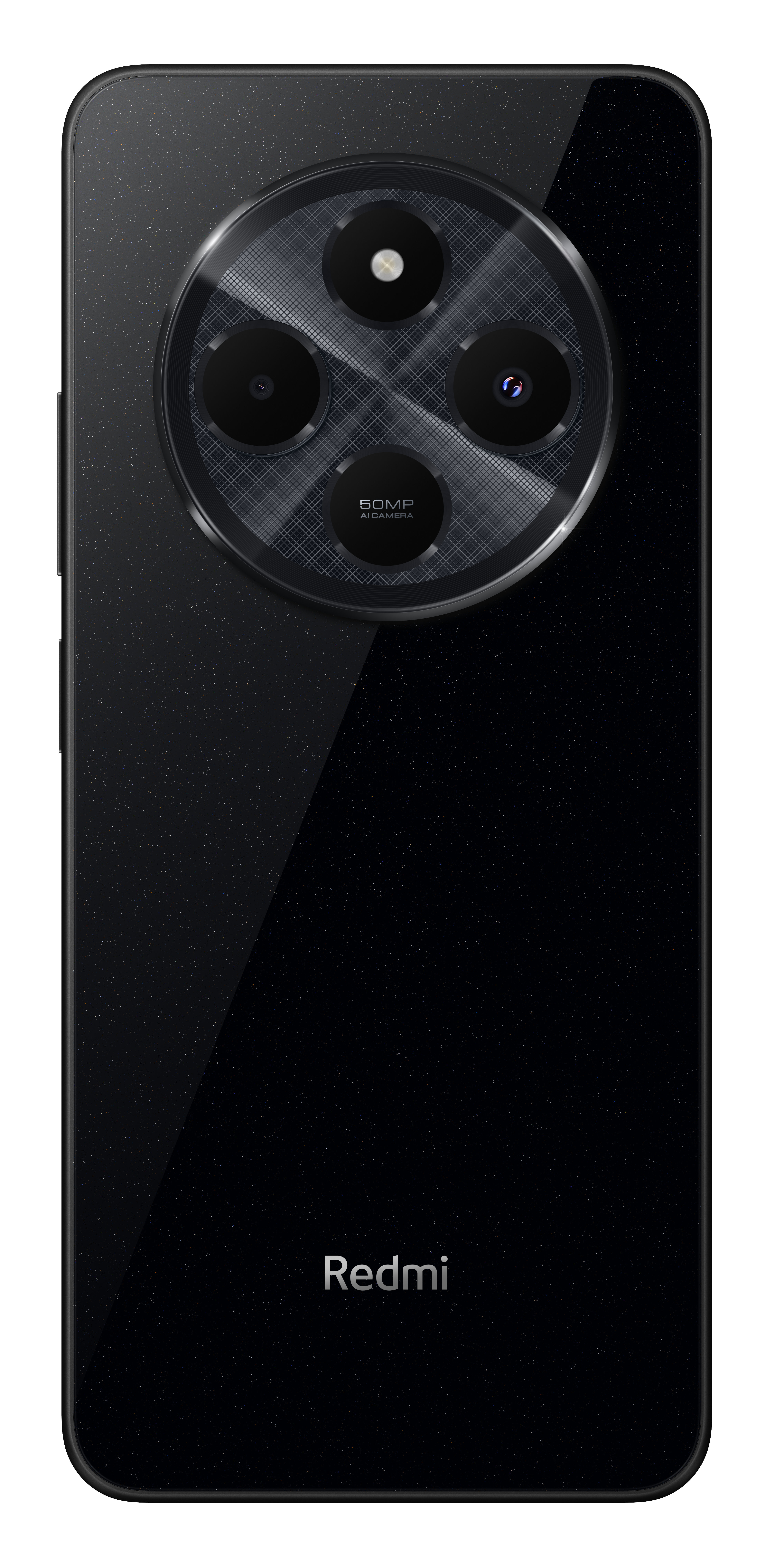 Czarny telefon z modułem aparatu i logo Redmi.