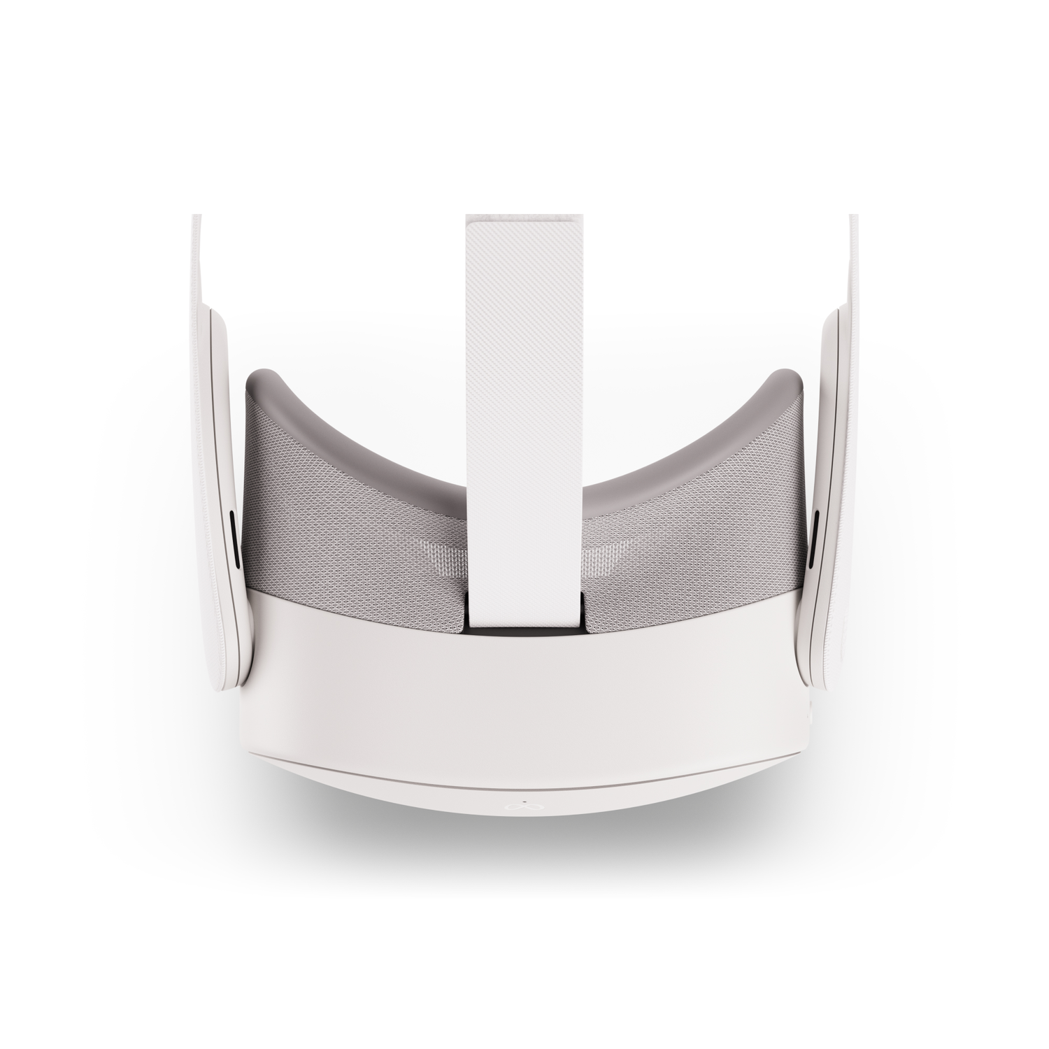 Een witte VR-headset wordt van bovenaf getoond. Het staat op een witte achtergrond.