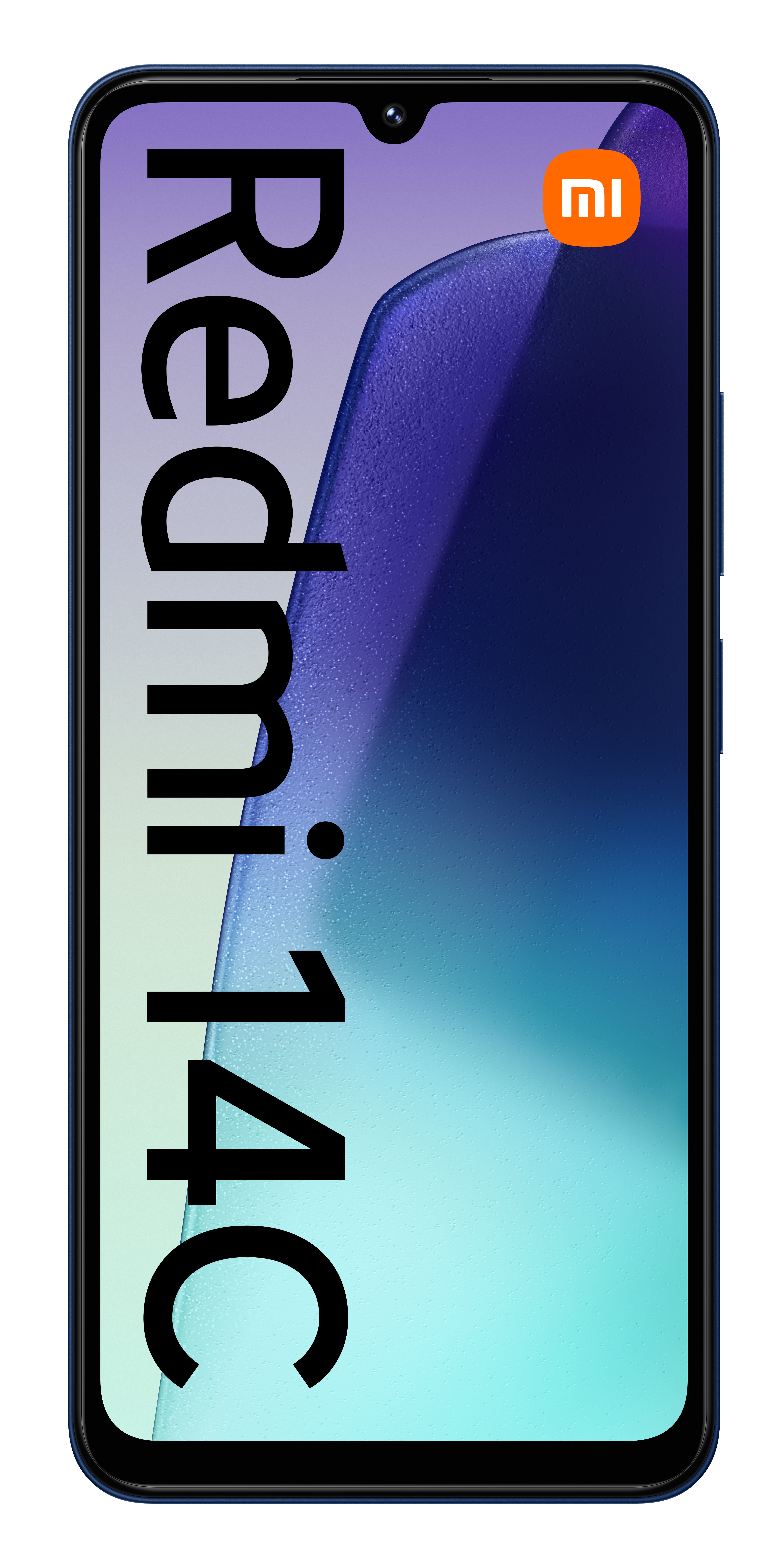 Niebieski telefon Redmi 14C z wodnym wzorem na ekranie.