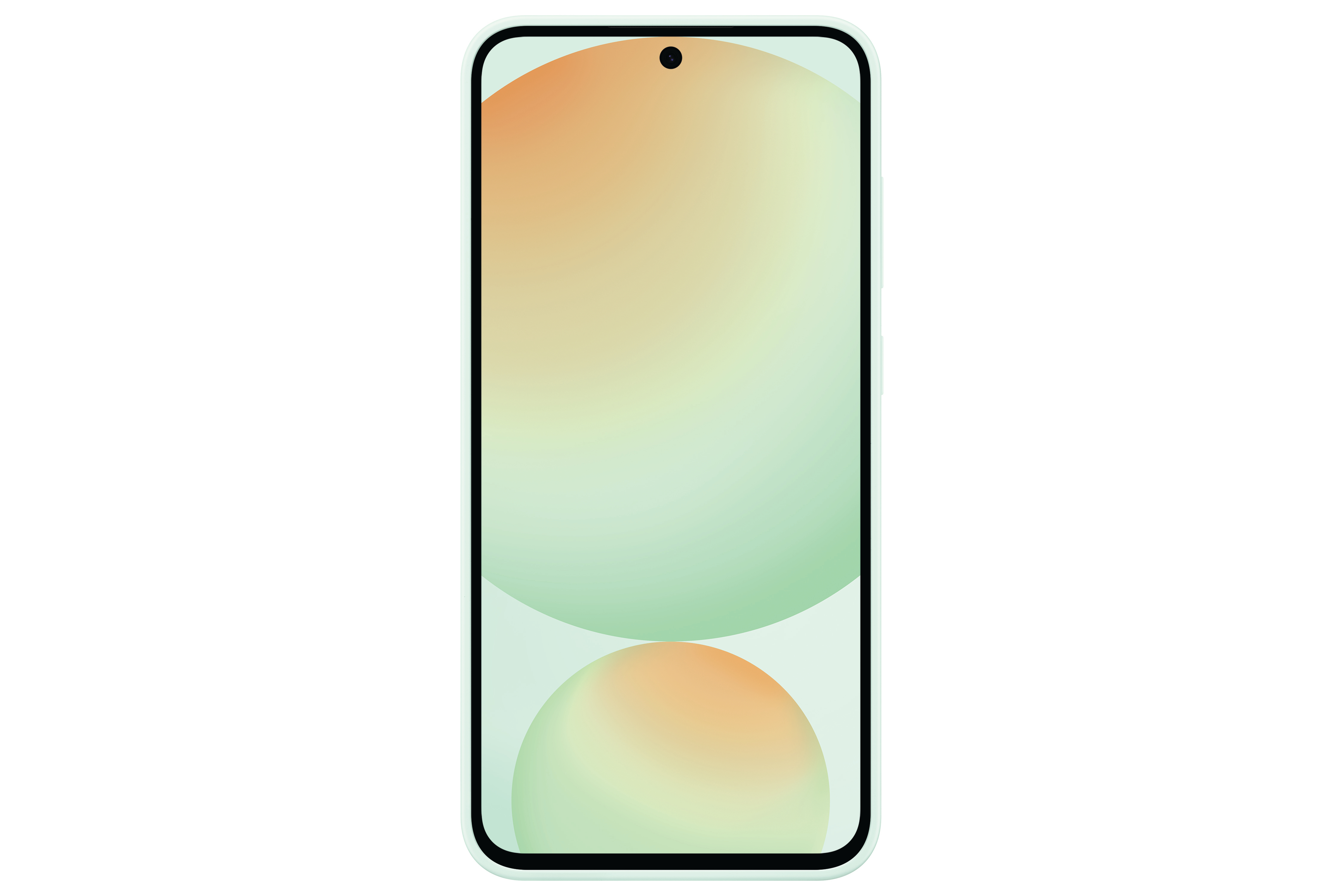 Ein Mobiltelefon mit grünem Rahmen und farbenfrohem Gradienten-Hintergrund.