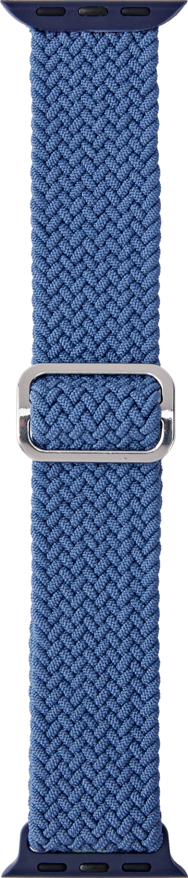 Blau geflochtenes Uhrenarmband mit silberner Schnalle.