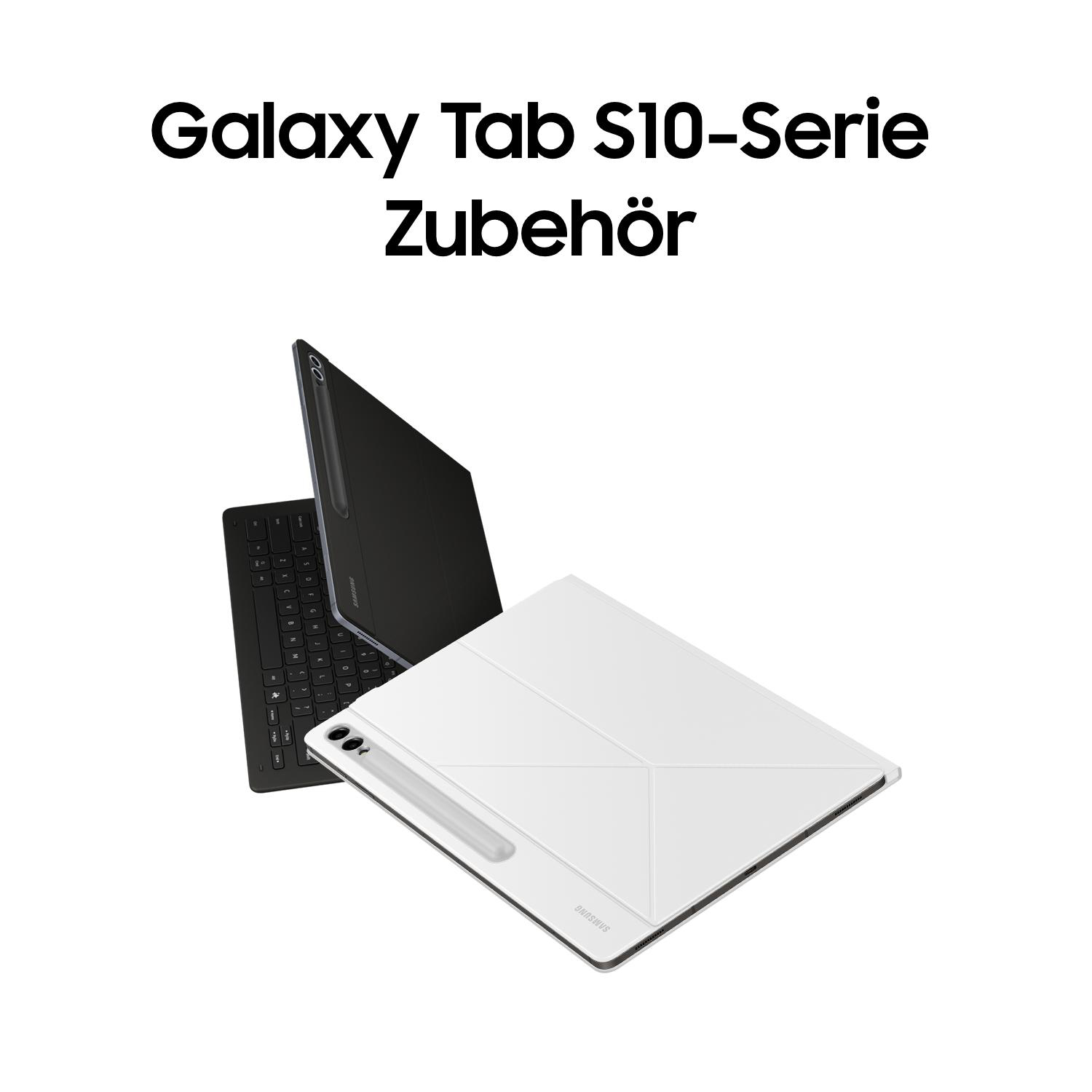 Tablets und Zubehör auf Weiß, zeigt schwarze Tastatur und weiße Hülle.