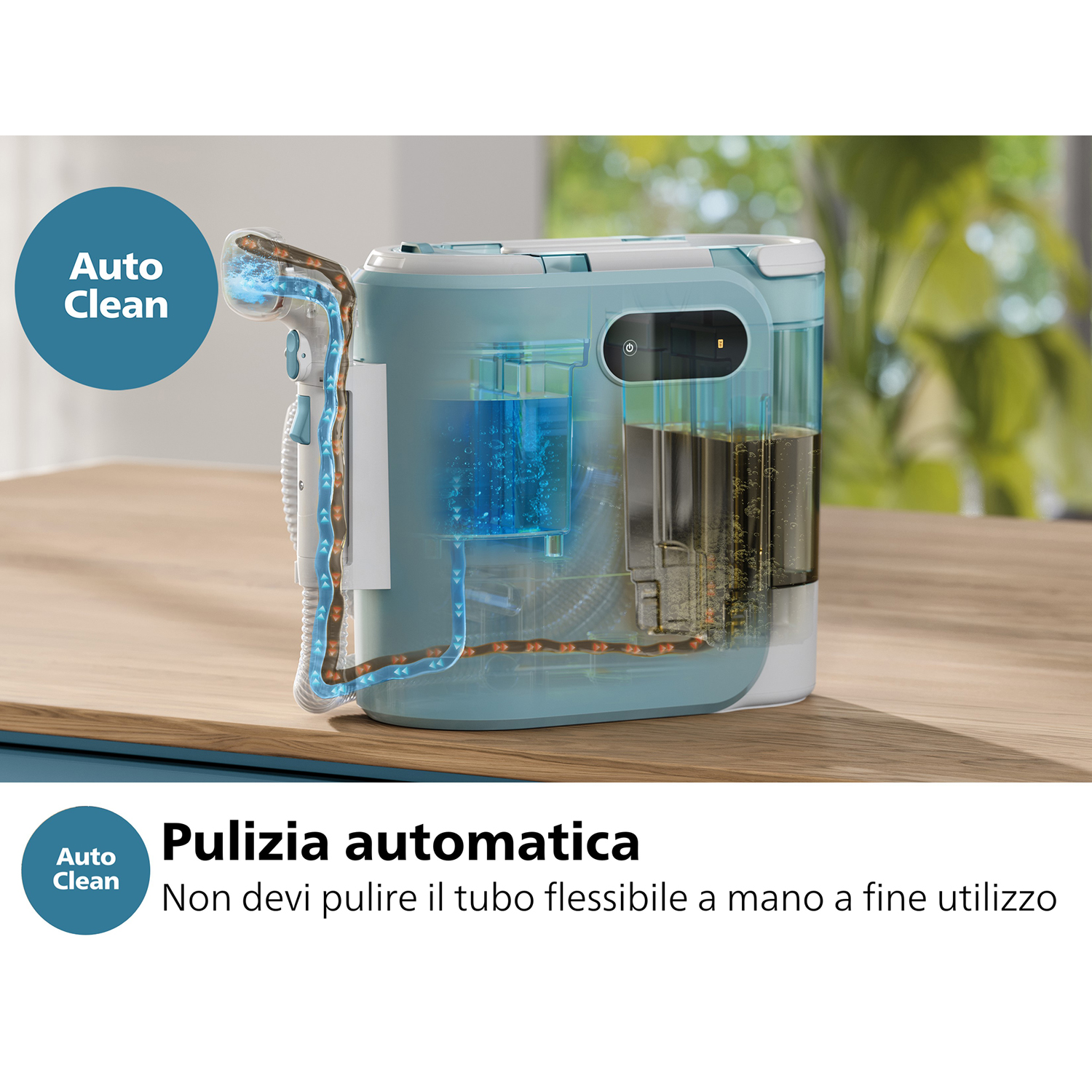 Un dispositivo per la pulizia con un diagramma che mostra come funziona.