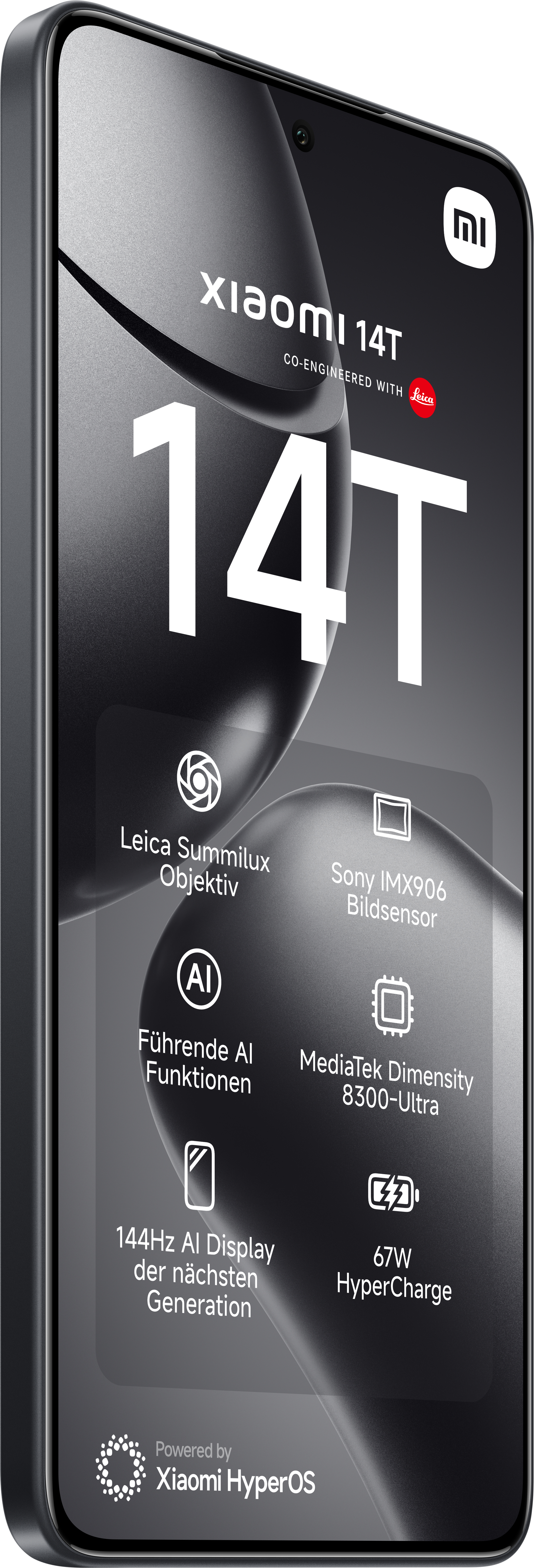 Smartphone-Seitenansicht. Zeigt eine Lautstärketaste, eine Ein-/Aus-Taste und eine Kamera.
