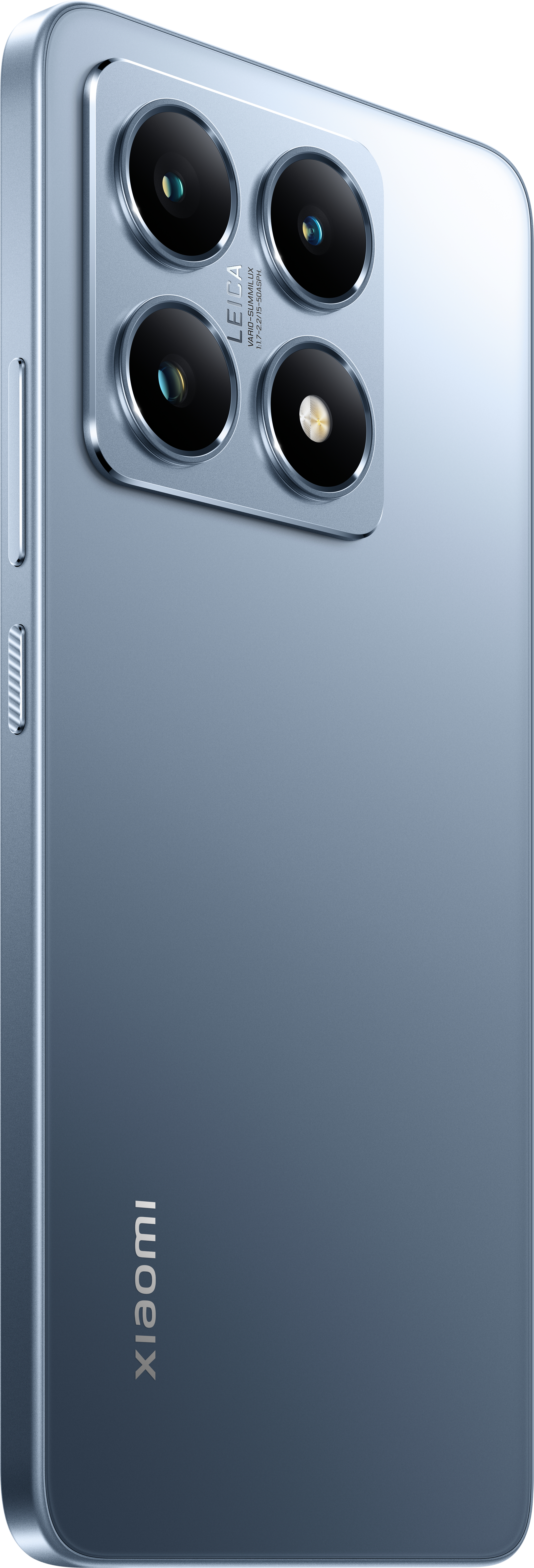 Blaues Xiaomi-Telefon von hinten mit Kameras und Xiaomi-Logo.