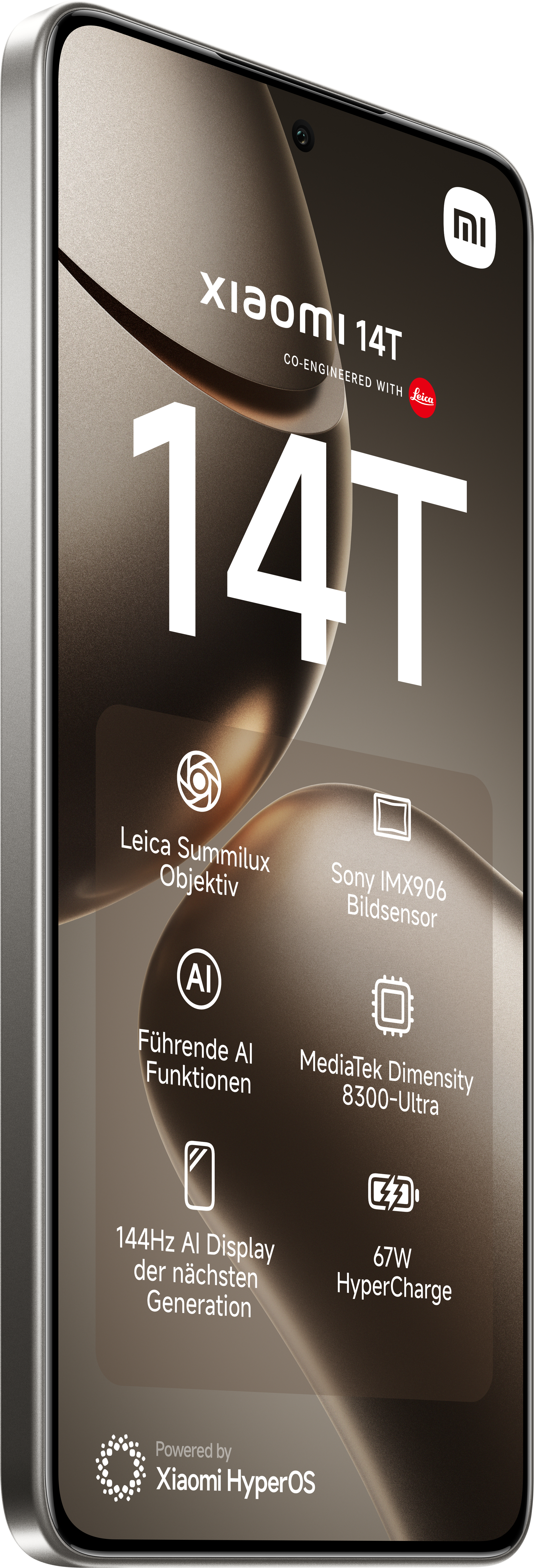 Ein Smartphone mit großem Bildschirm zeigt Text und Grafiken mit silbernem Rahmen.