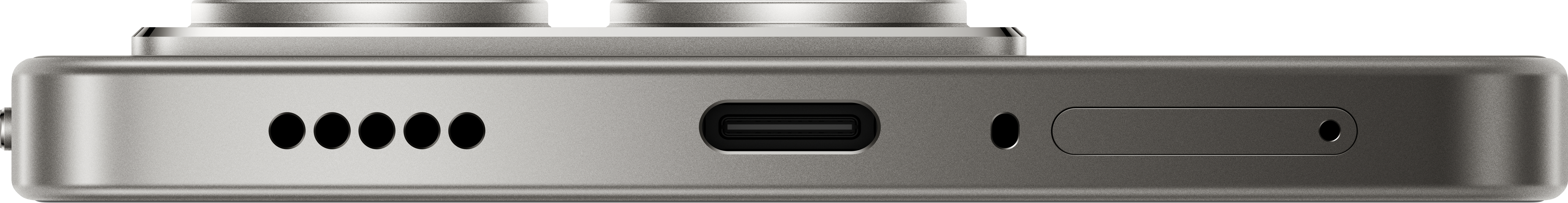 Unteransicht eines Telefons. Zeigt Lautsprecher, USB-C-Anschluss und Mikrofon.