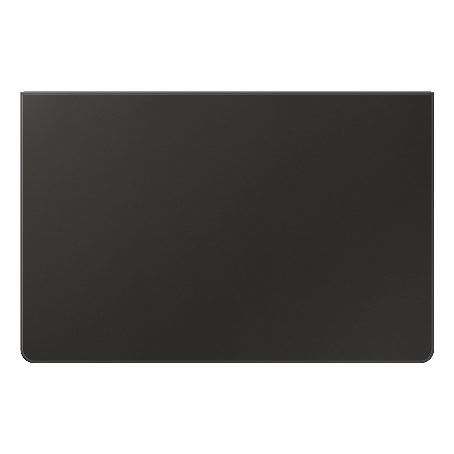 Objeto rectangular negro con esquinas redondeadas. Superficie lisa, mate y oscura.