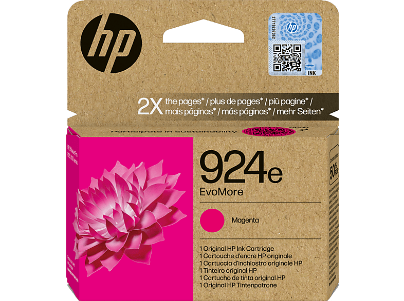 Cartucho de tinta - HP EvoMore 924e, Hasta 800 páginas, Certificado CarbonNeutral®, Magenta