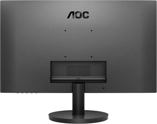 Fekete számítógép monitor hátulnézete, az AOC logóval.