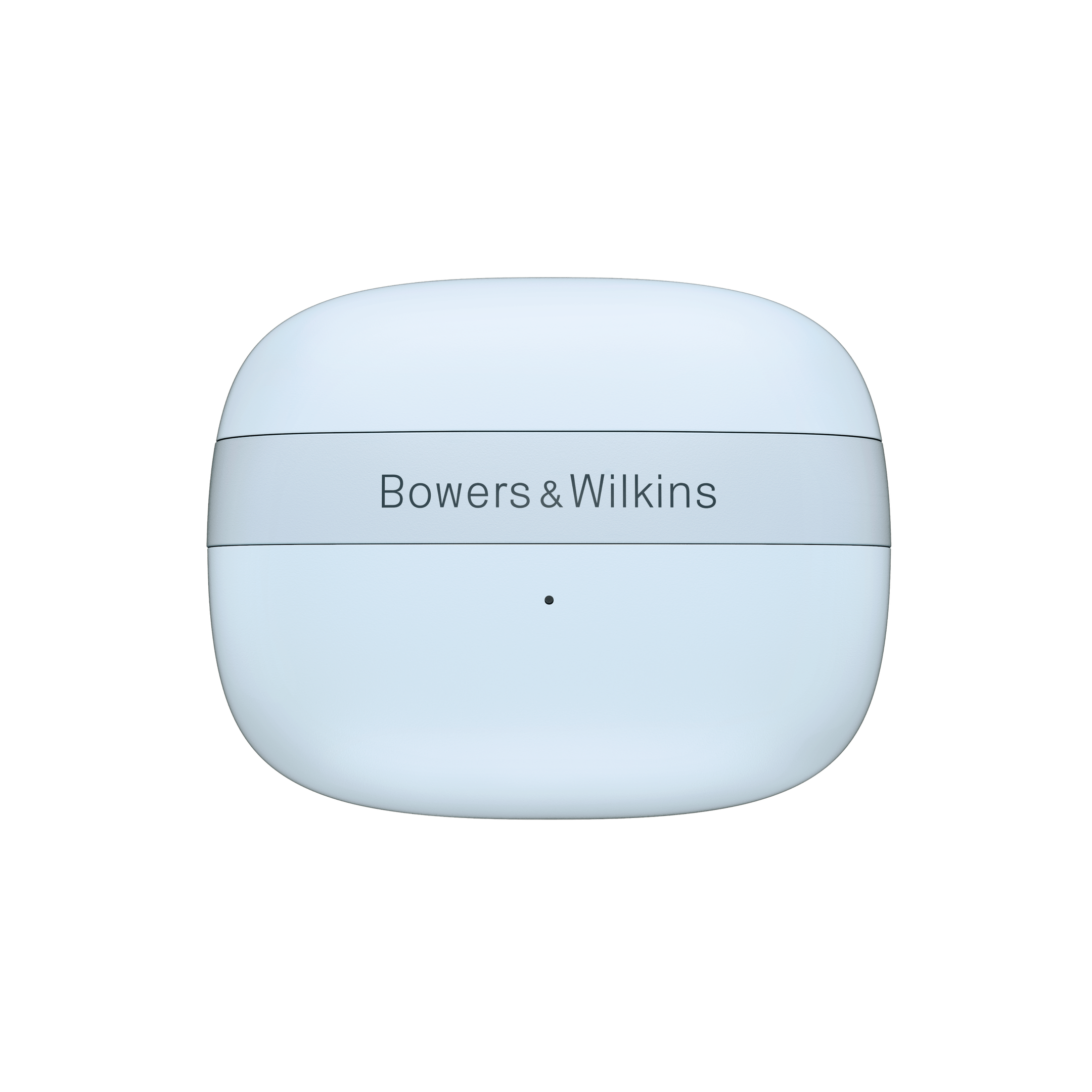 Weißes Bowers & Wilkins-Kopfhörer-Etui, mit dem Markennamen oben.