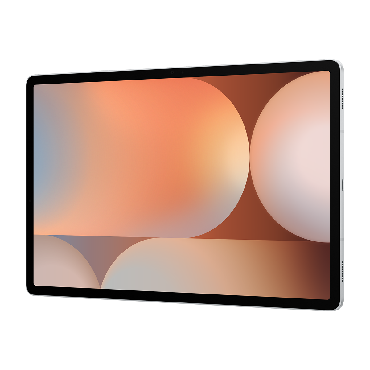 Ekranında soyut turuncu ve beyaz dairesel tasarımlar olan bir tablet.