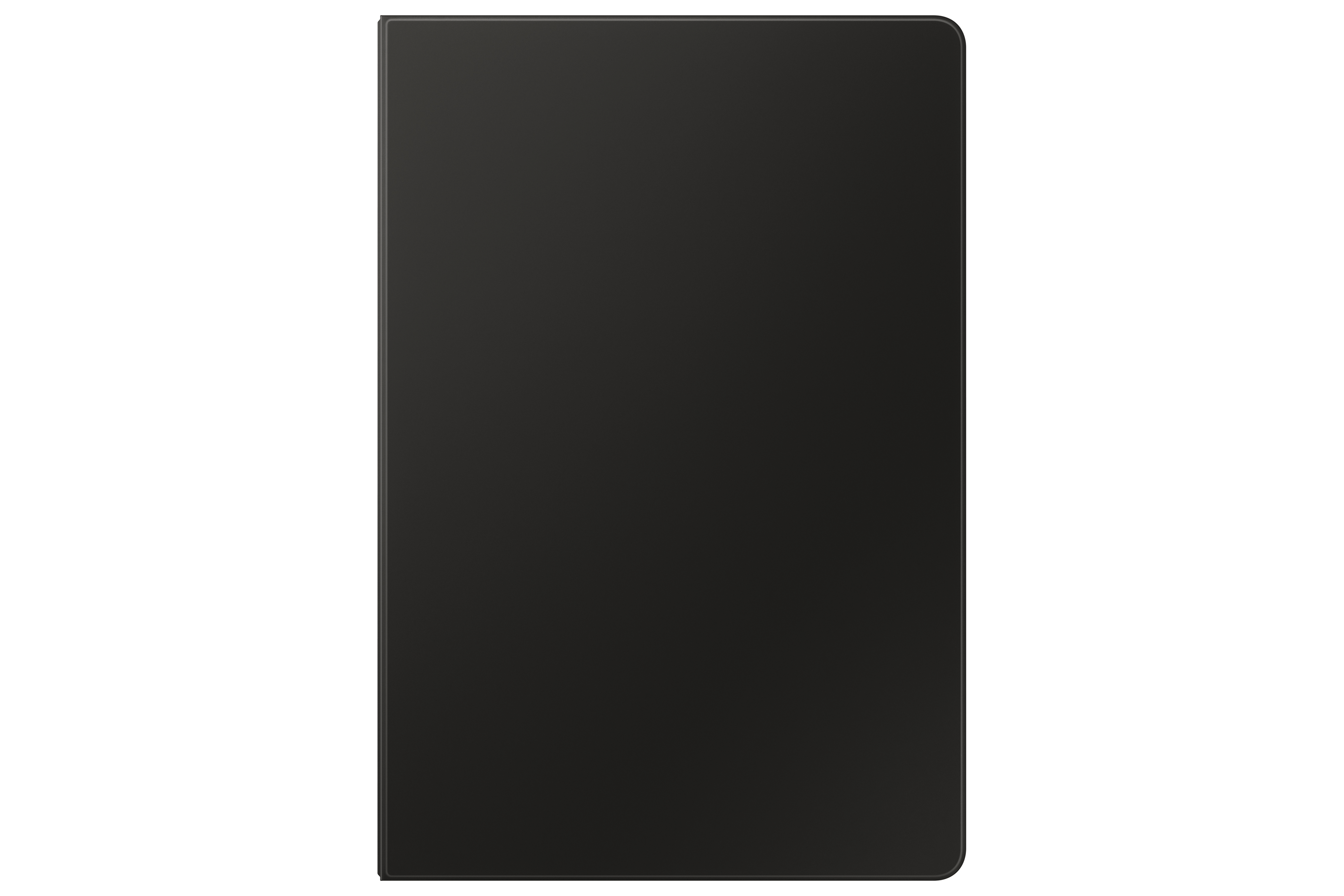 Ein geschlossenes, schwarzes Tablet, von vorne gesehen, auf weißem Hintergrund.