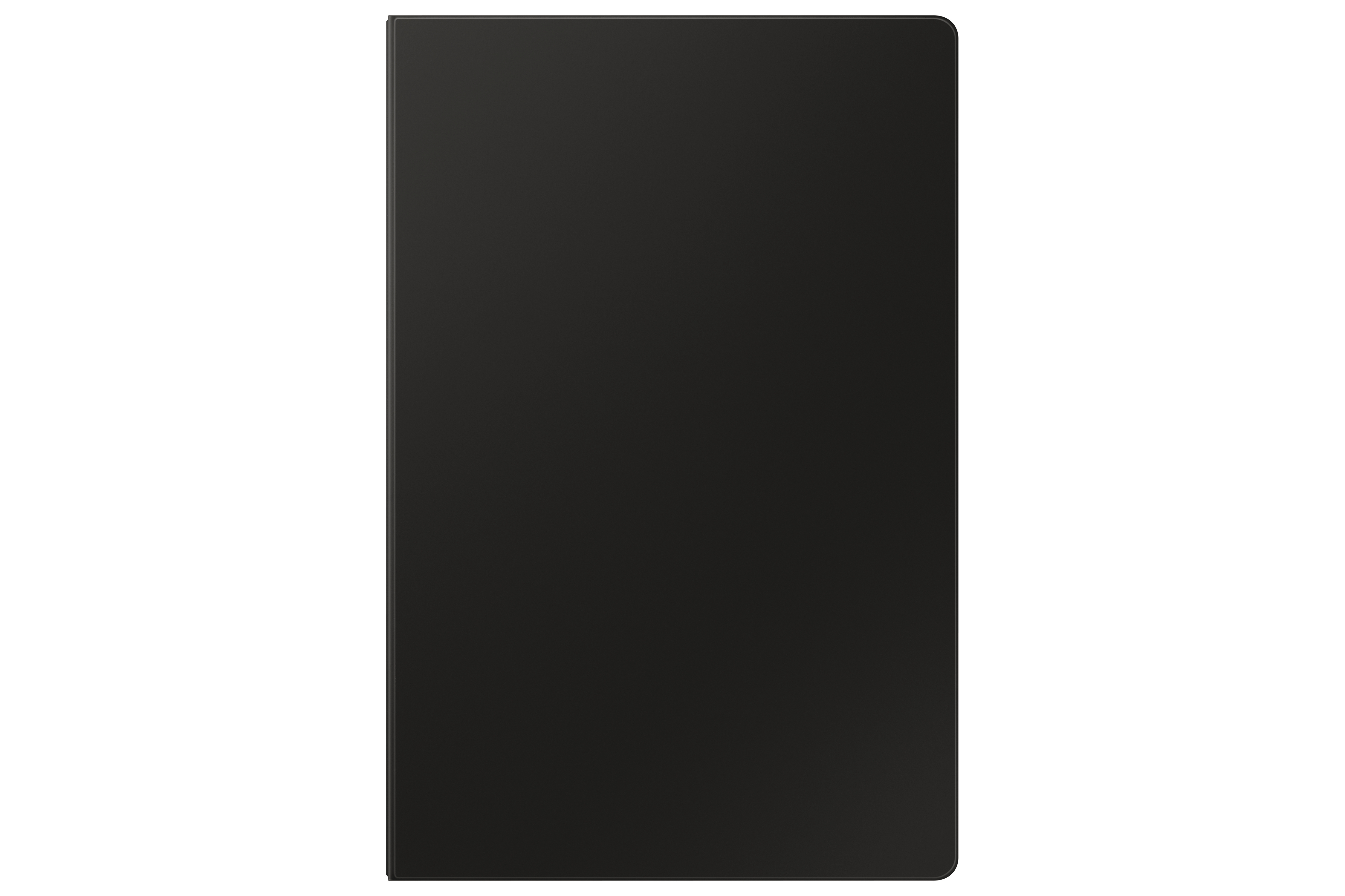 Ein schwarzes Tablet mit abgerundeten Kanten, von oben betrachtet, vor weißem Hintergrund.