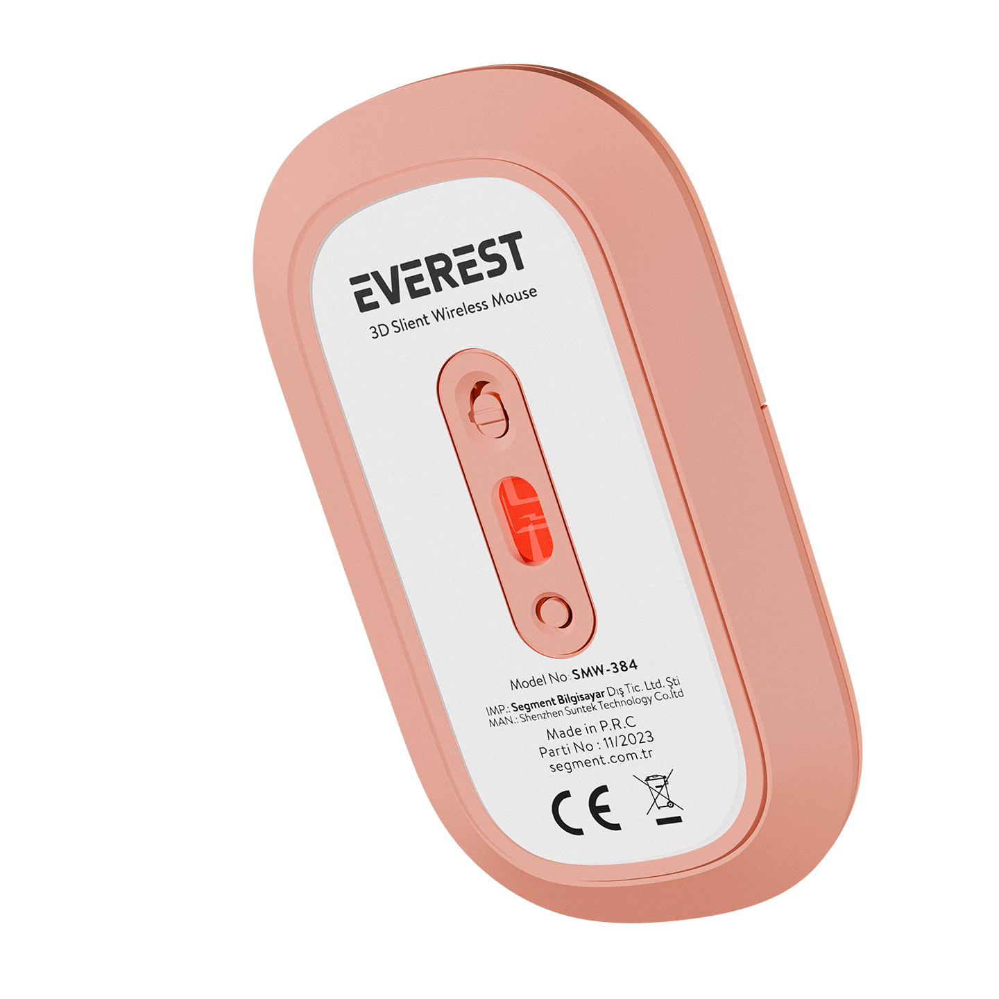Pembe kablosuz fare, alt görünüm, Everest markası.