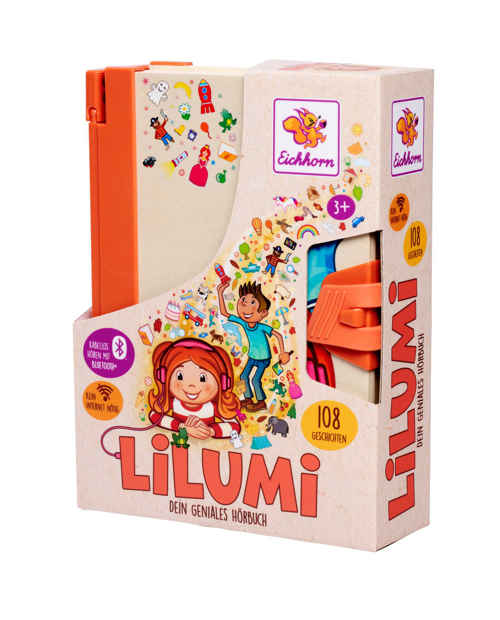 Verpacktes Kinderbuchset mit Illustrationen eines Mädchens mit Kopfhörern und eines Jungen.