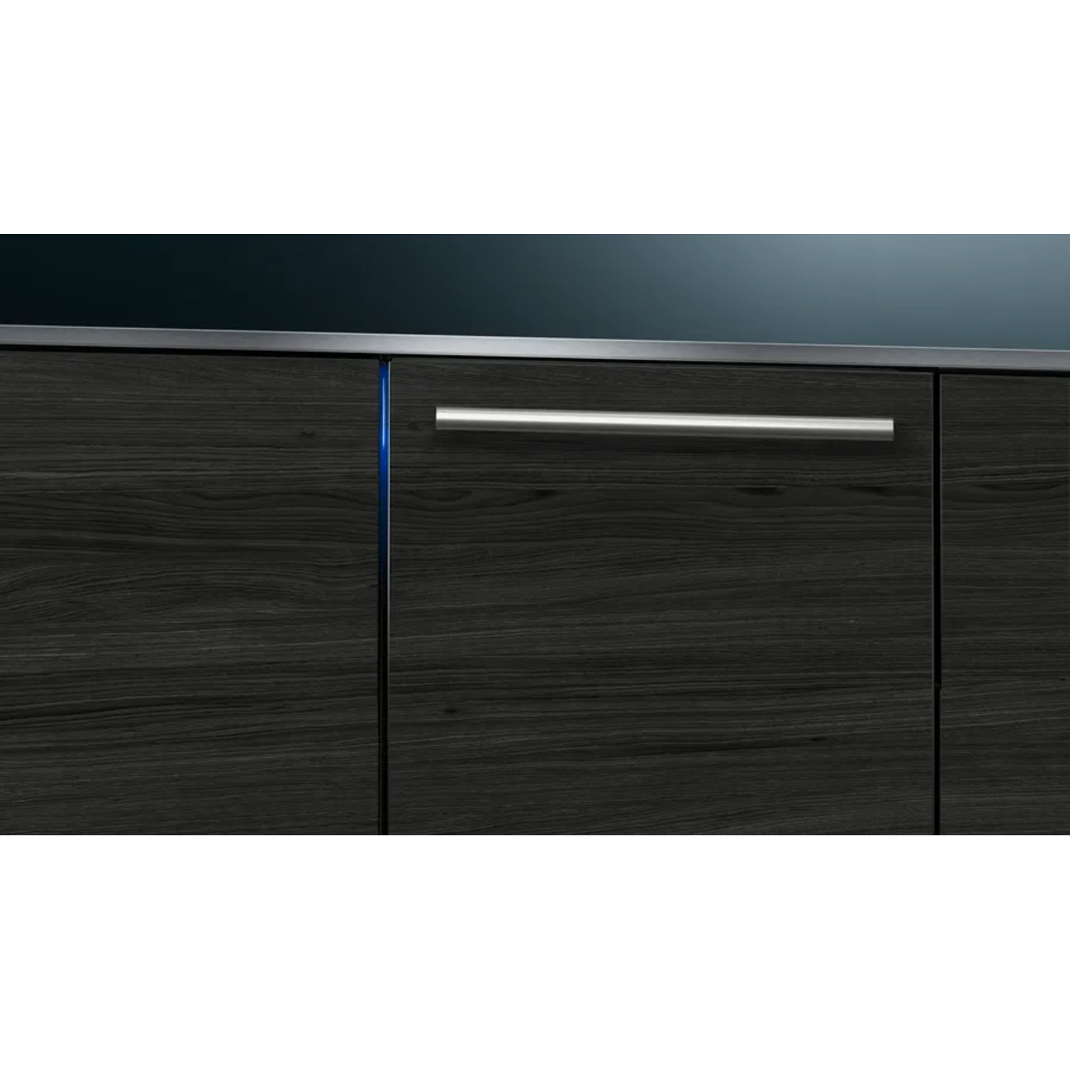 Dark wooden cabinet with a silver handle and a blue light strip on the side.
