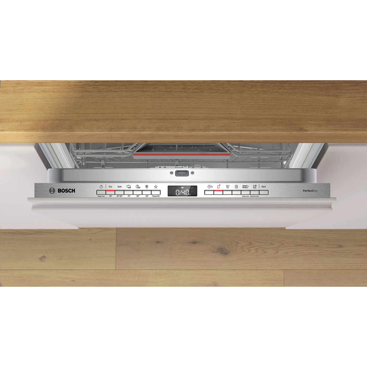 Bosch vaatwasser, open met de deur.