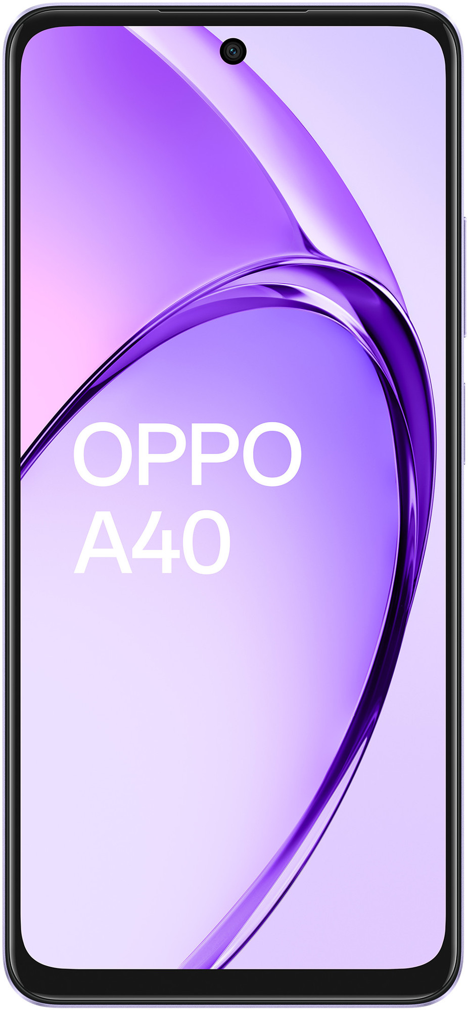 Telefon z fioletowym tłem gradientowym. Telefon ma na ekranie tekst "OPPO A40".