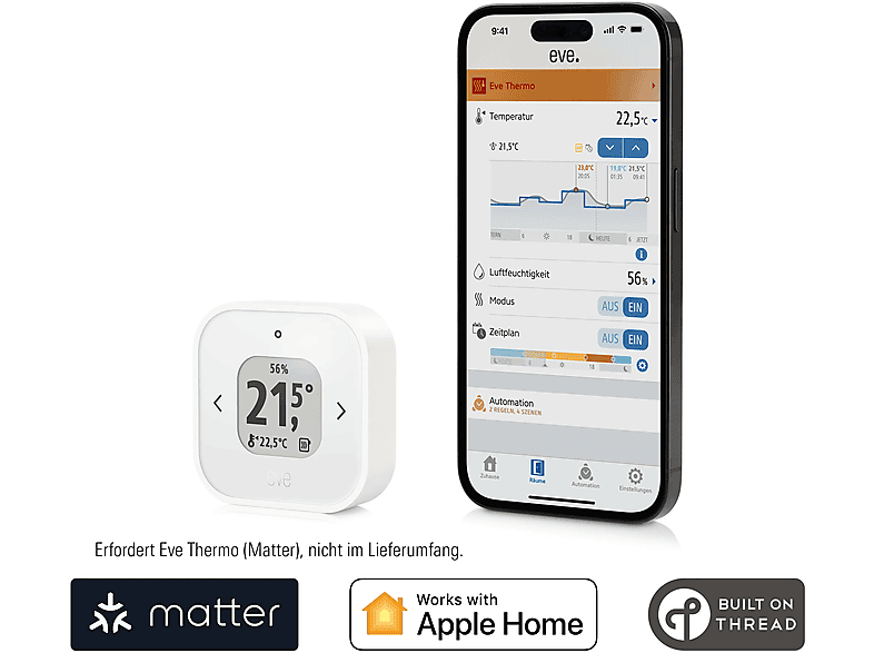 Eve Thermo Control Matter – Temperatursensor & -regler, Weiß; Heizkörperthermostat — Foto 2 von 3