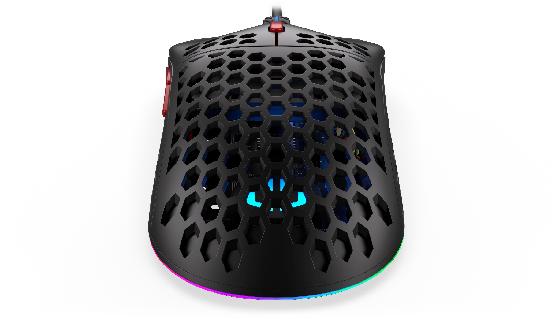 Fekete gamer egér méhsejtmintával, RGB világítással.