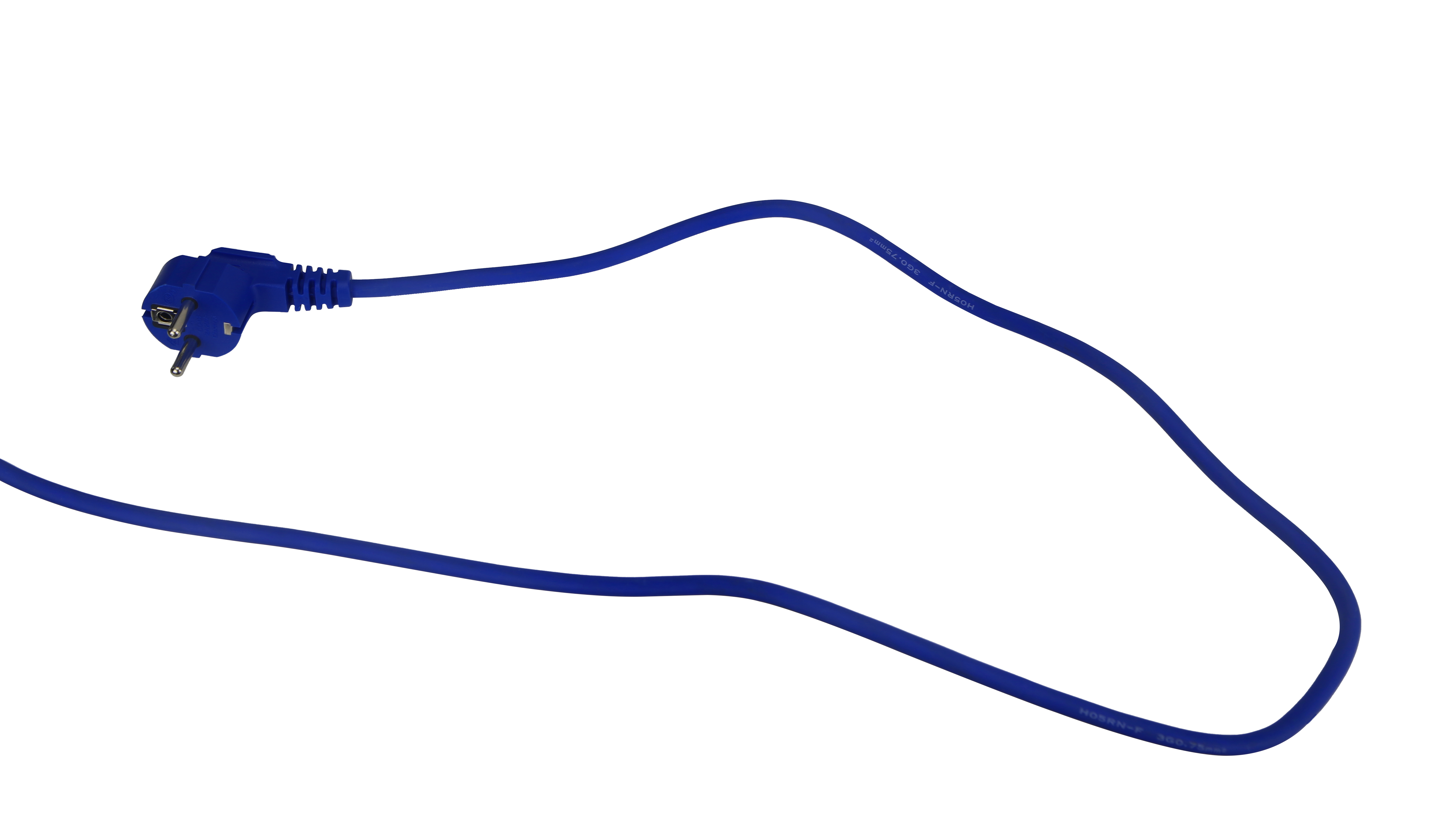 Blaues Netzkabel mit europäischem Stecker. Isoliert auf Weiß.