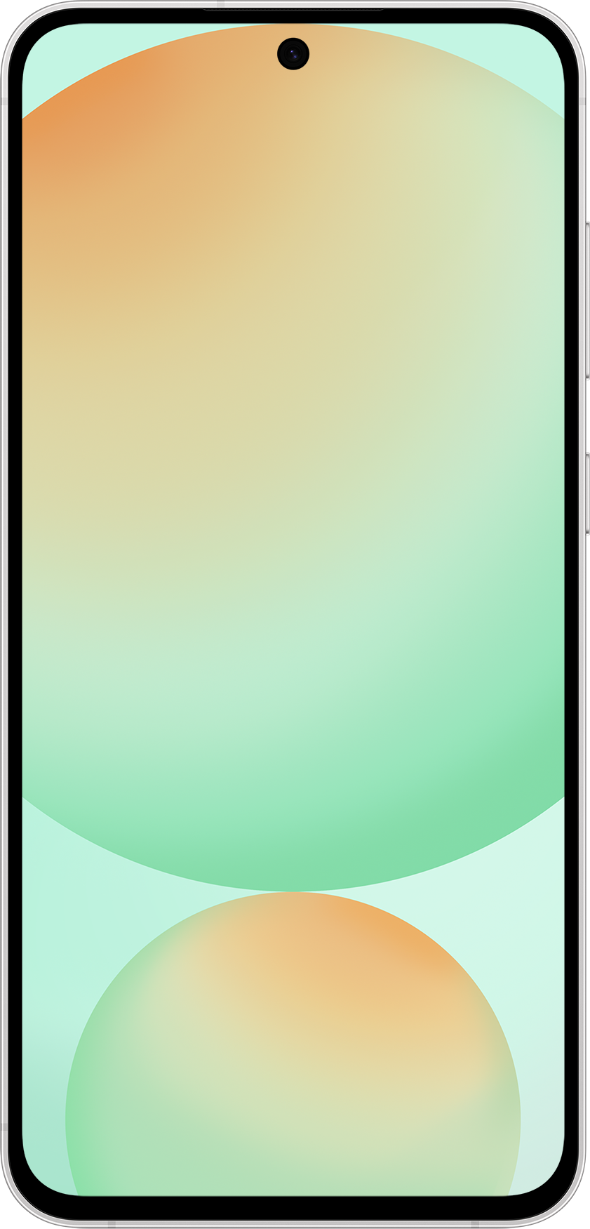 Smartphone mit hellem Farbverlauf auf dem Bildschirm. Das Telefon hat eine zentrierte Frontkamera.