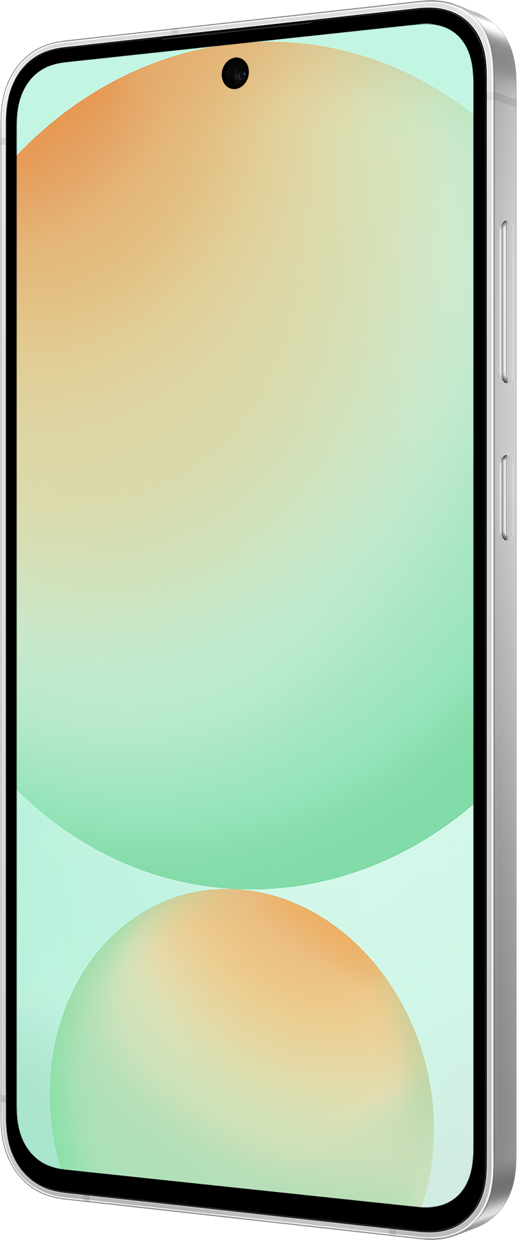 Smartphone mit Farbverlauf. Metallrahmen mit Kamera. Seitentasten sichtbar.