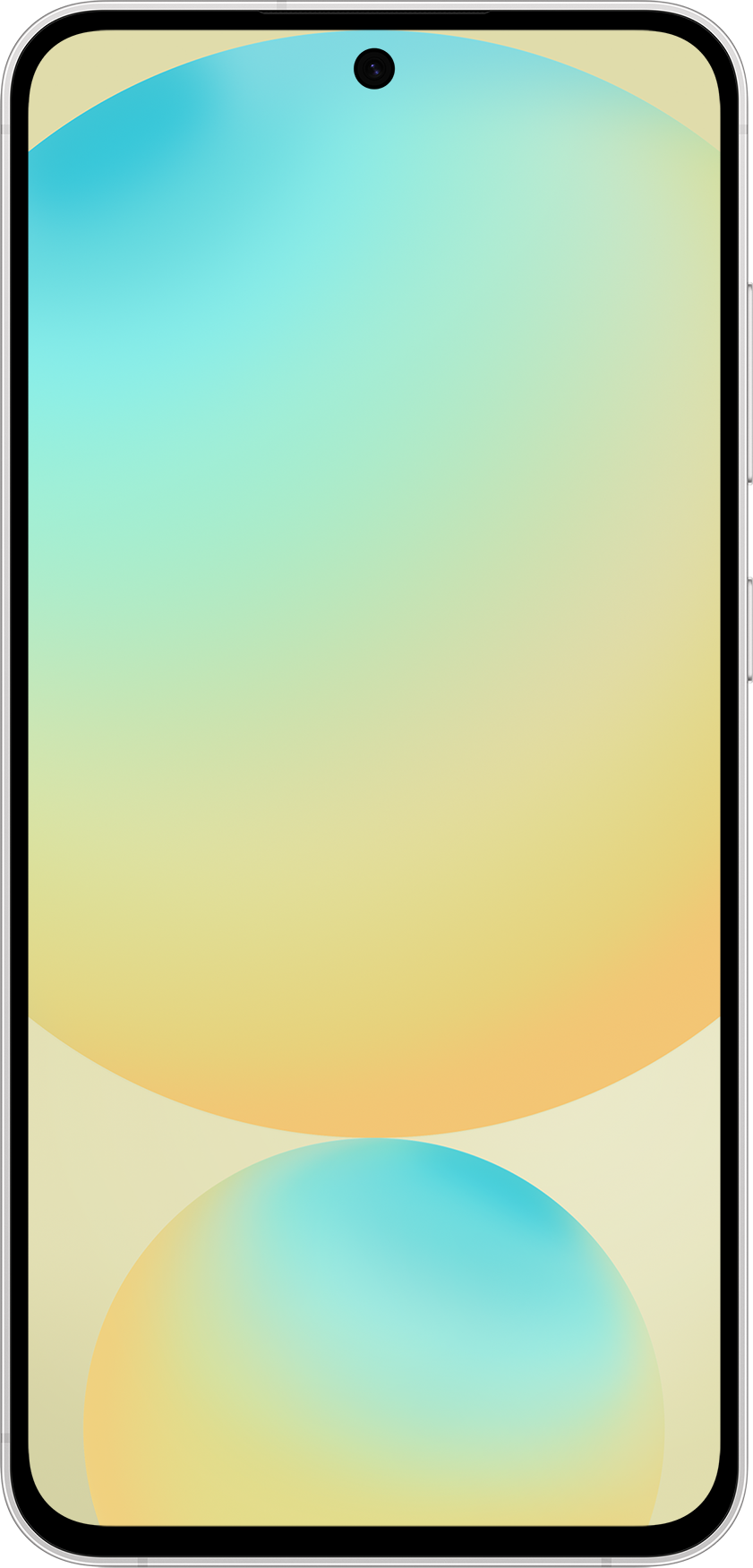Ein Telefon mit Farbverlauf-Bildschirm. Oben blau, unten gelb, mit schwarzer Kamera.