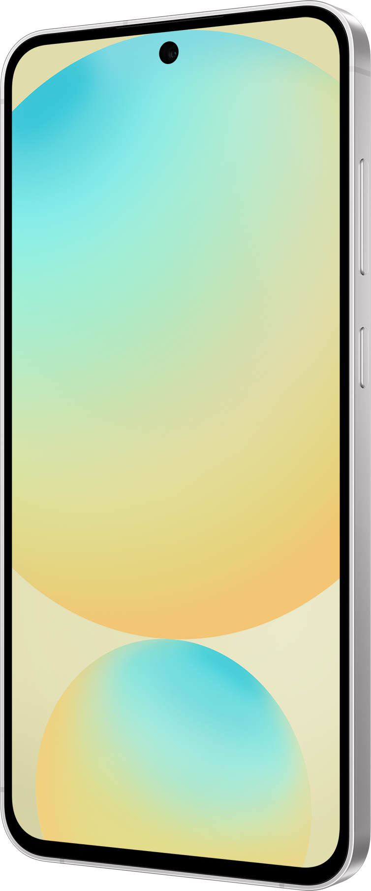Weißes Telefon mit Farbverlauf-Bildschirm. Blaue, gelbe und orange Farben.