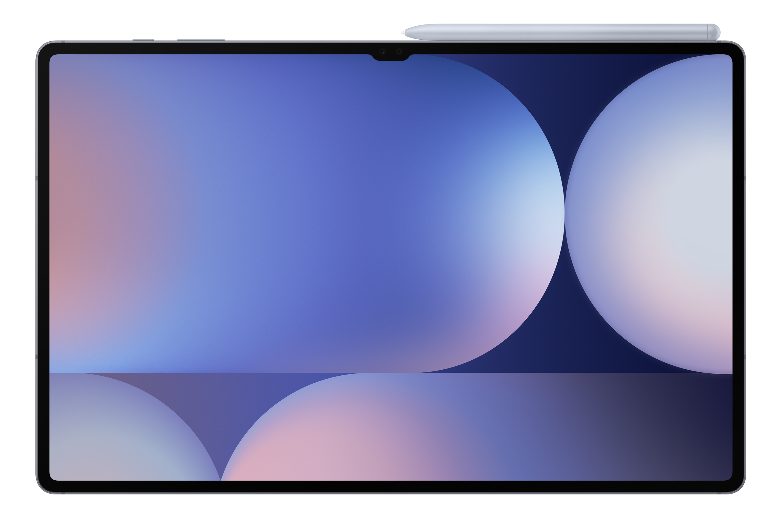 Tablet mit Stift oben. Der Bildschirm zeigt einen blau-weißen Hintergrund.