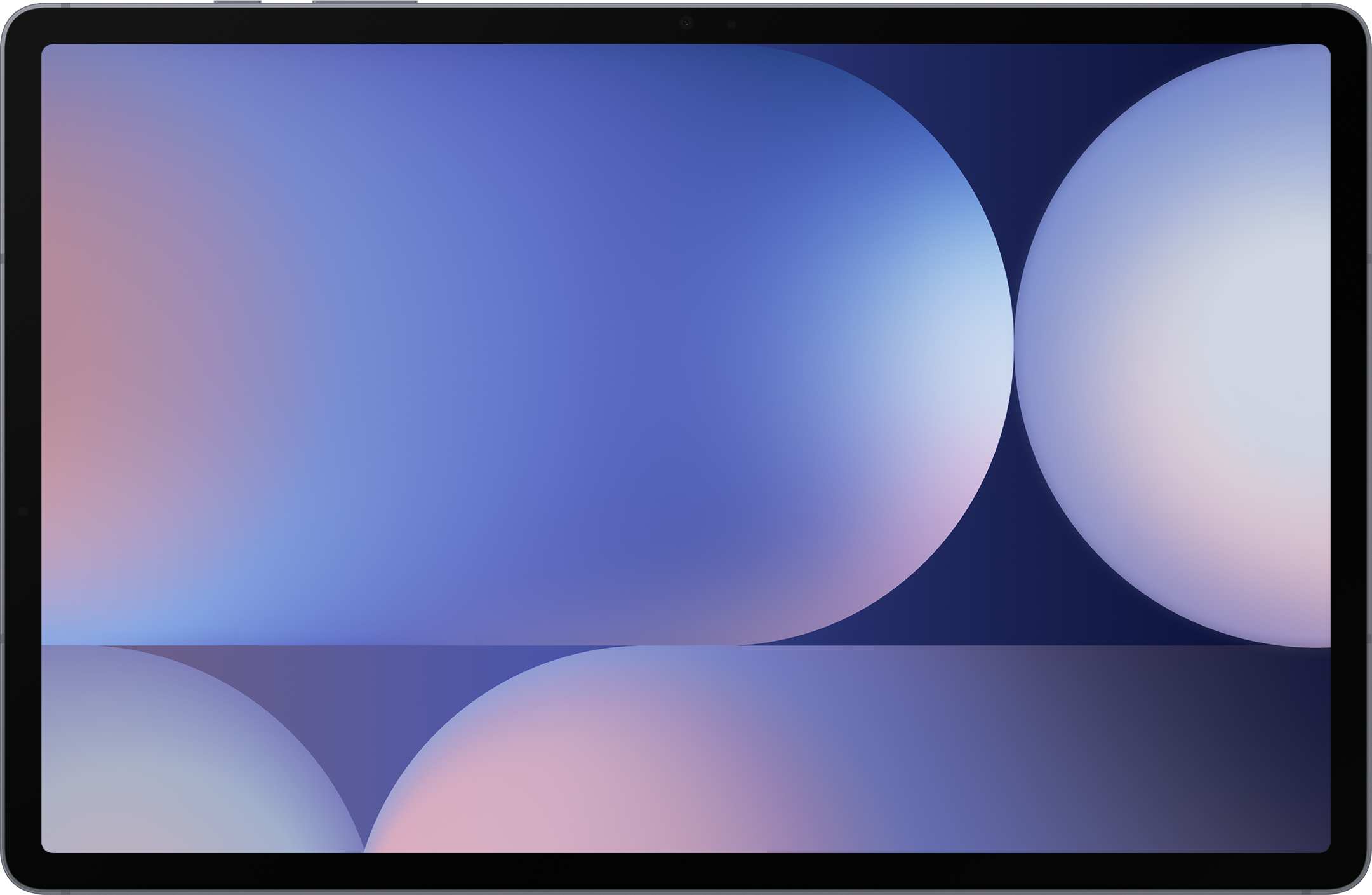 Tablet-Bildschirm mit einem Hintergrund mit blauen und weißen abstrakten Formen.