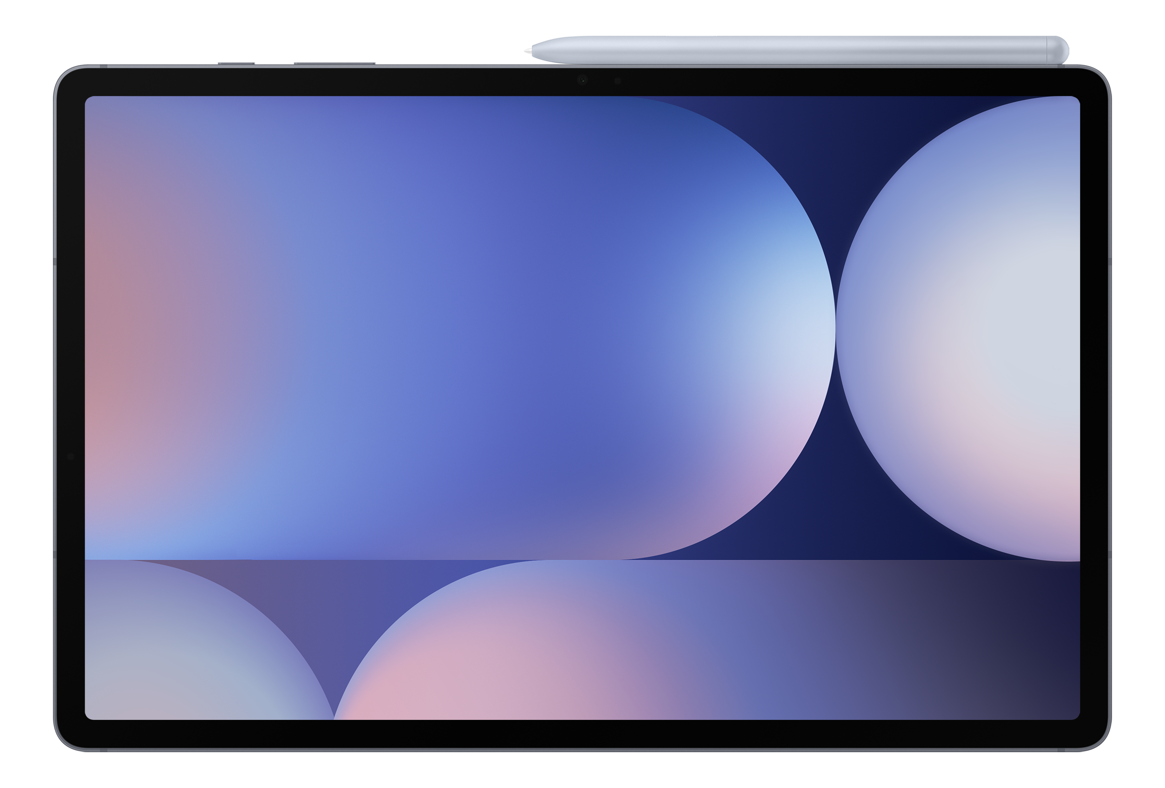 Tablet mit Gradientenbildschirm und Stift. Der Hintergrund ist schwarz.