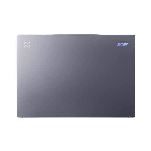 Tapa de portátil Acer con el logotipo y algunos puntos en la parte trasera. Fondo negro.