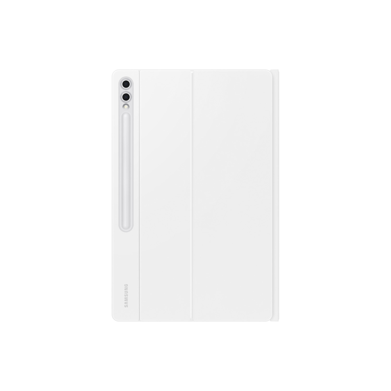 A white tablet with a pen attached. The tablet is in a white cover.