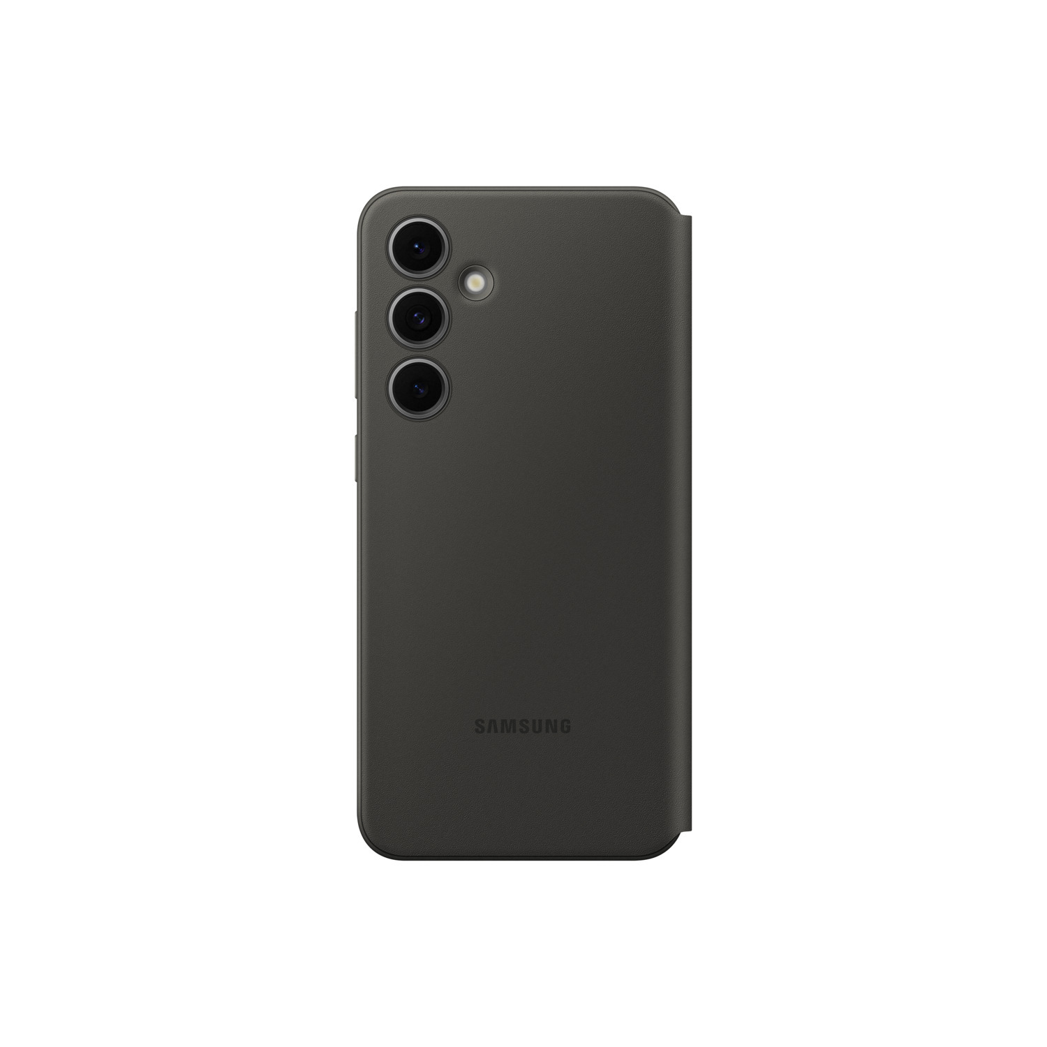 Coque de téléphone gris foncé avec trois objectifs et la marque SAMSUNG.