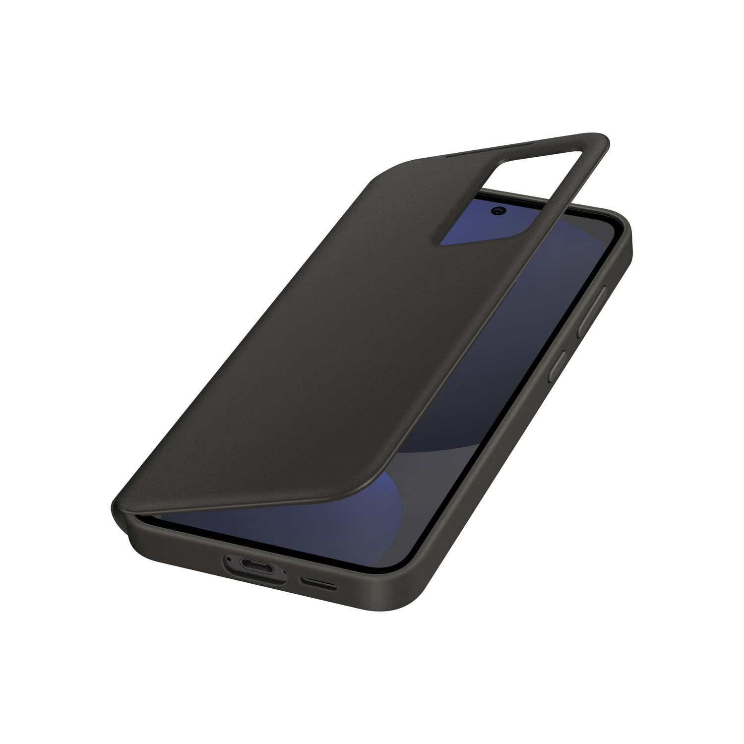 Coque de téléphone avec téléphone à l'intérieur, légèrement ouverte.